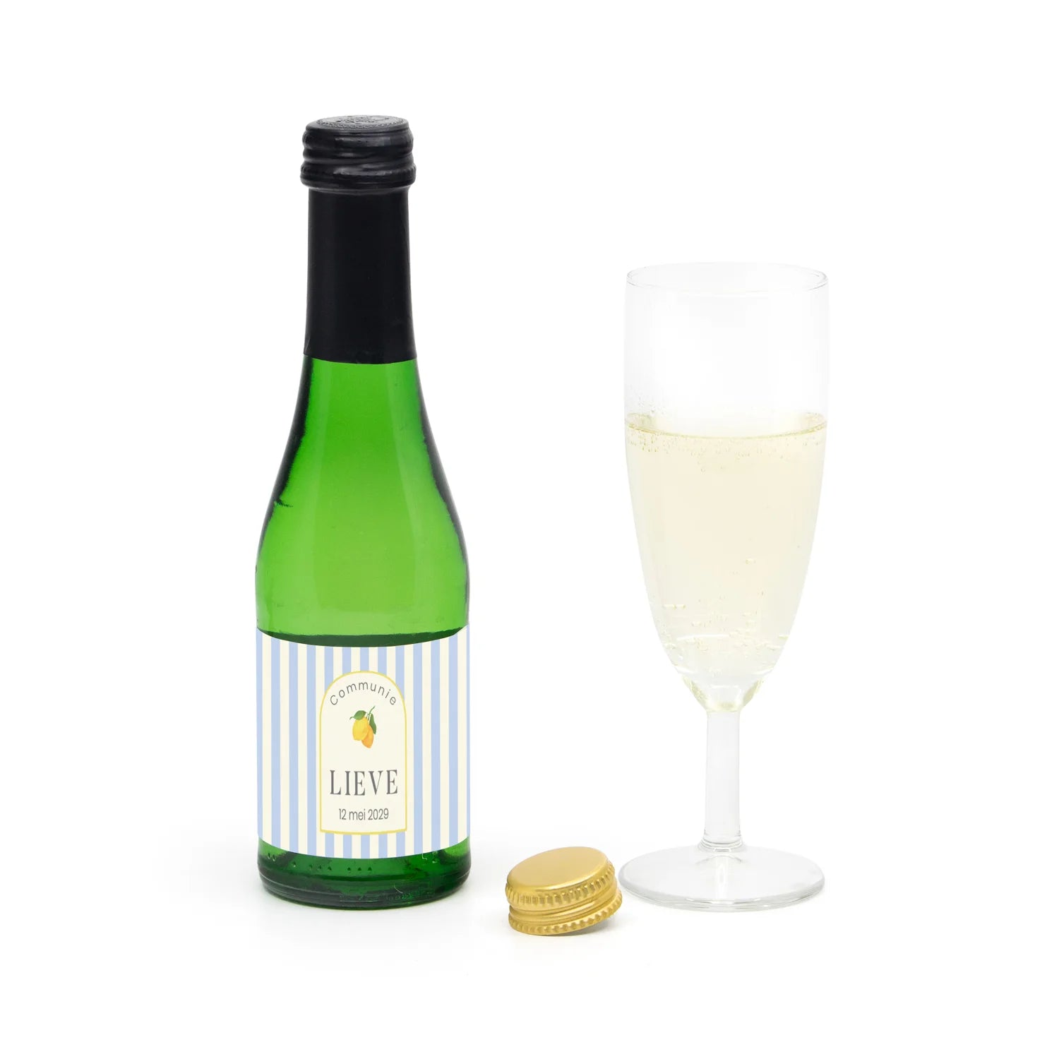 Flesje alcoholvrije prosecco met eigen etiket - Communie meisjes