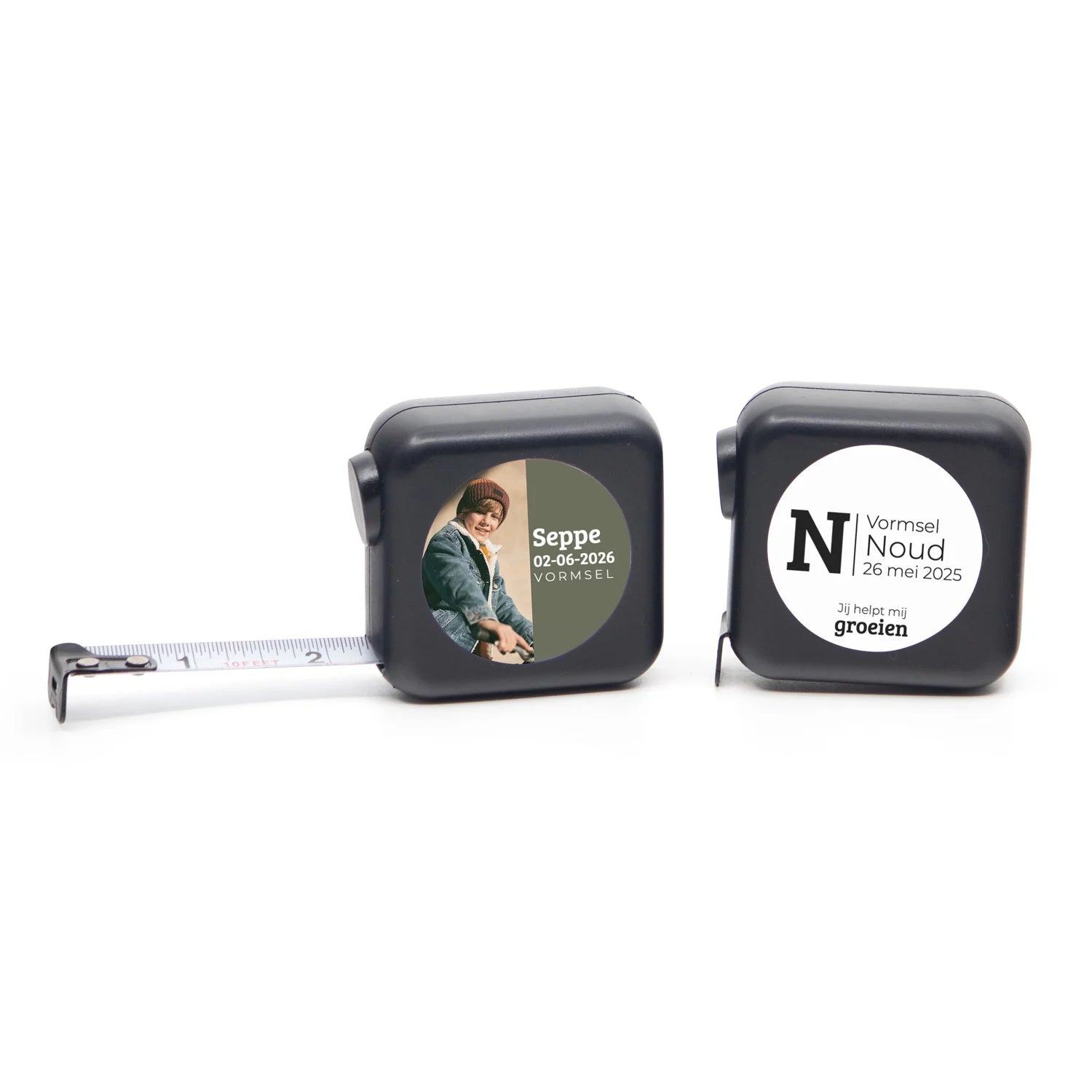 Vierkante rolmaat met eigen etiket - Communie jongens - Bedankjes.nl