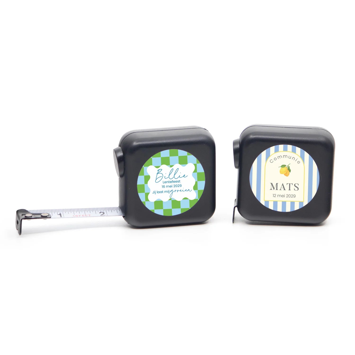 Vierkante rolmaat met eigen etiket - Communie jongens