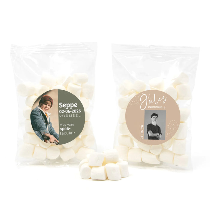 Zakje mini spekjes met eigen etiket - Communie jongens