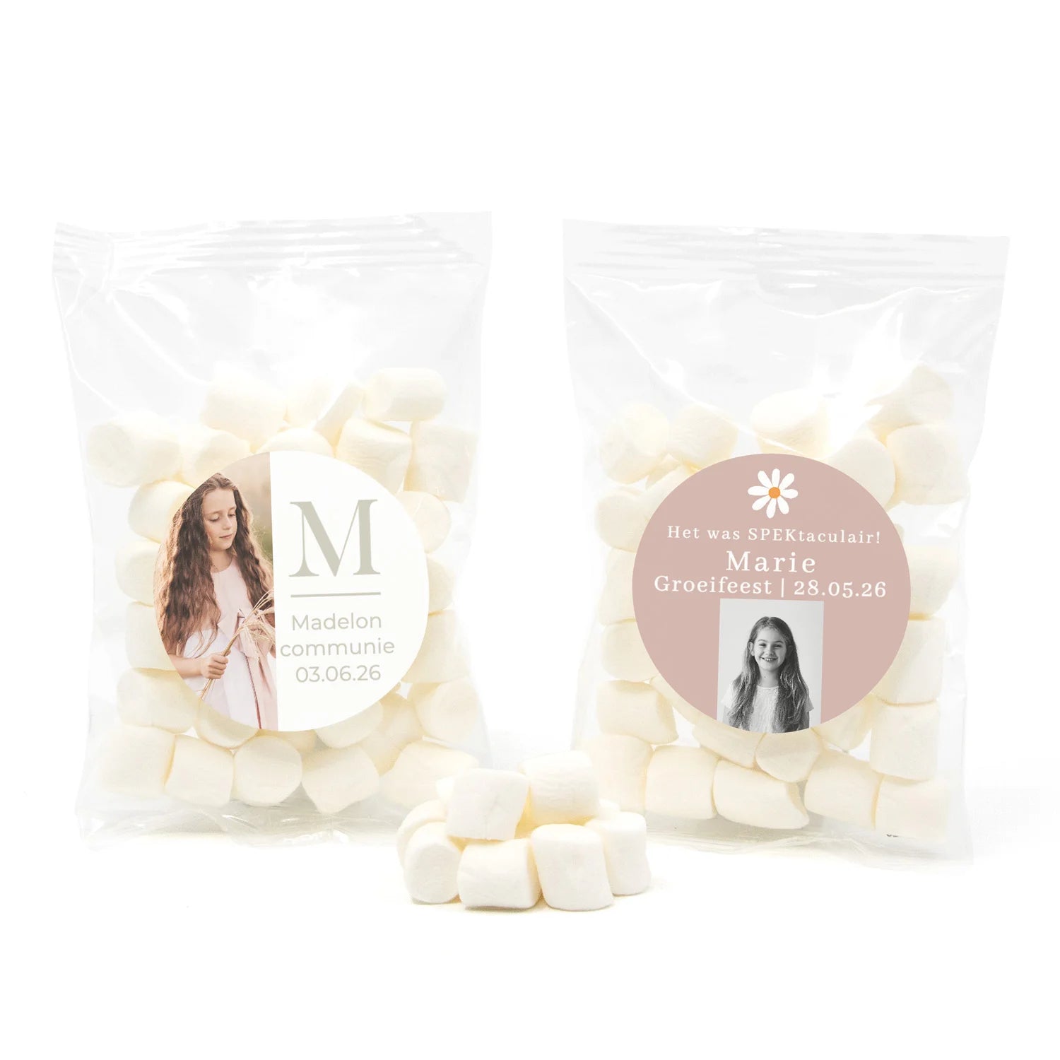 Zakje mini spekjes met eigen etiket - Communie meisjes - Bedankjes.nl