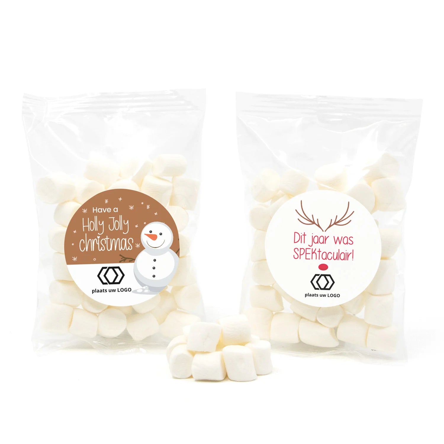 Zakje mini marshmallows met eigen etiket - Kerst
