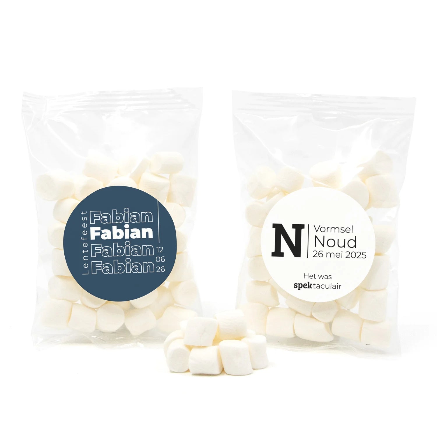Zakje mini spekjes met eigen etiket - Communie jongens - Bedankjes.nl