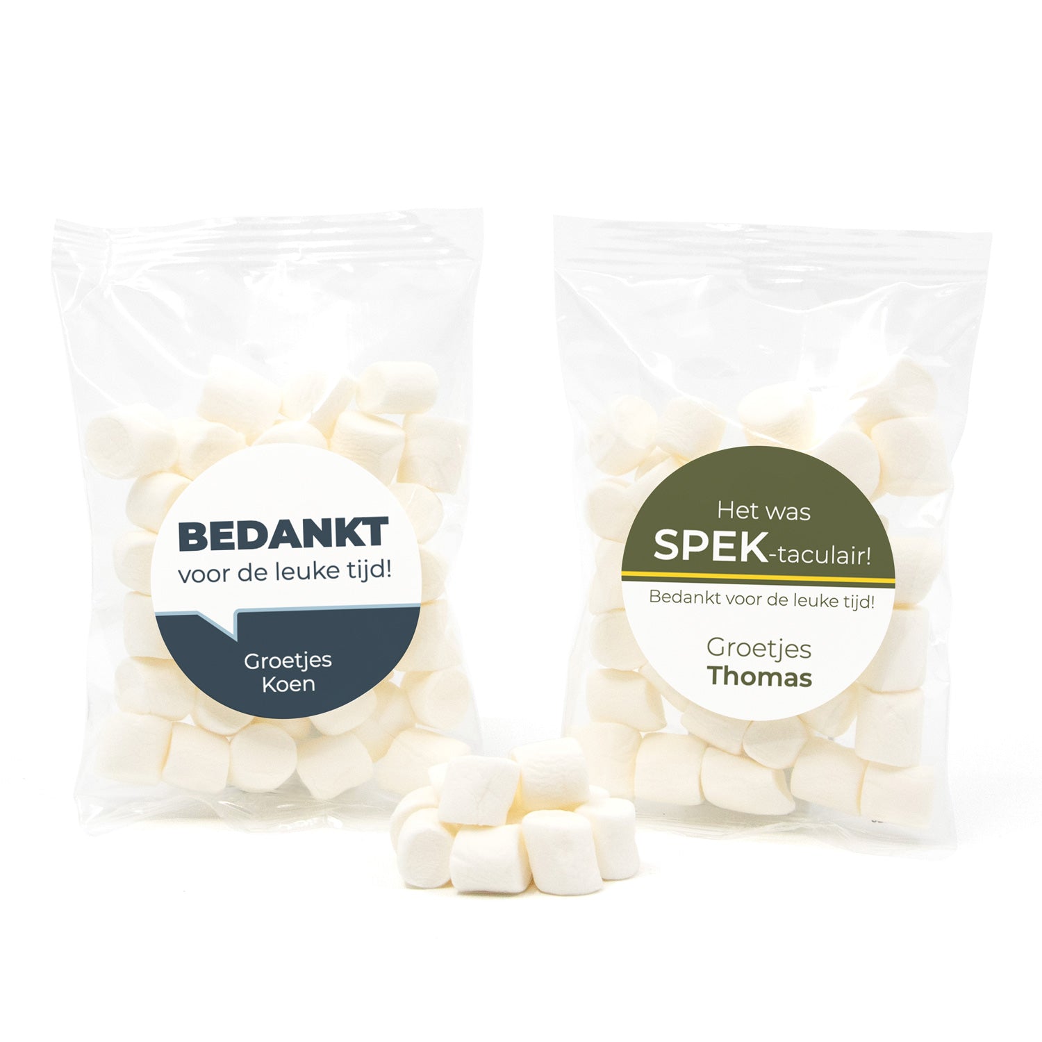 Zakje mini spekjes met eigen etiket - Afscheid collega - Bedankjes.nl