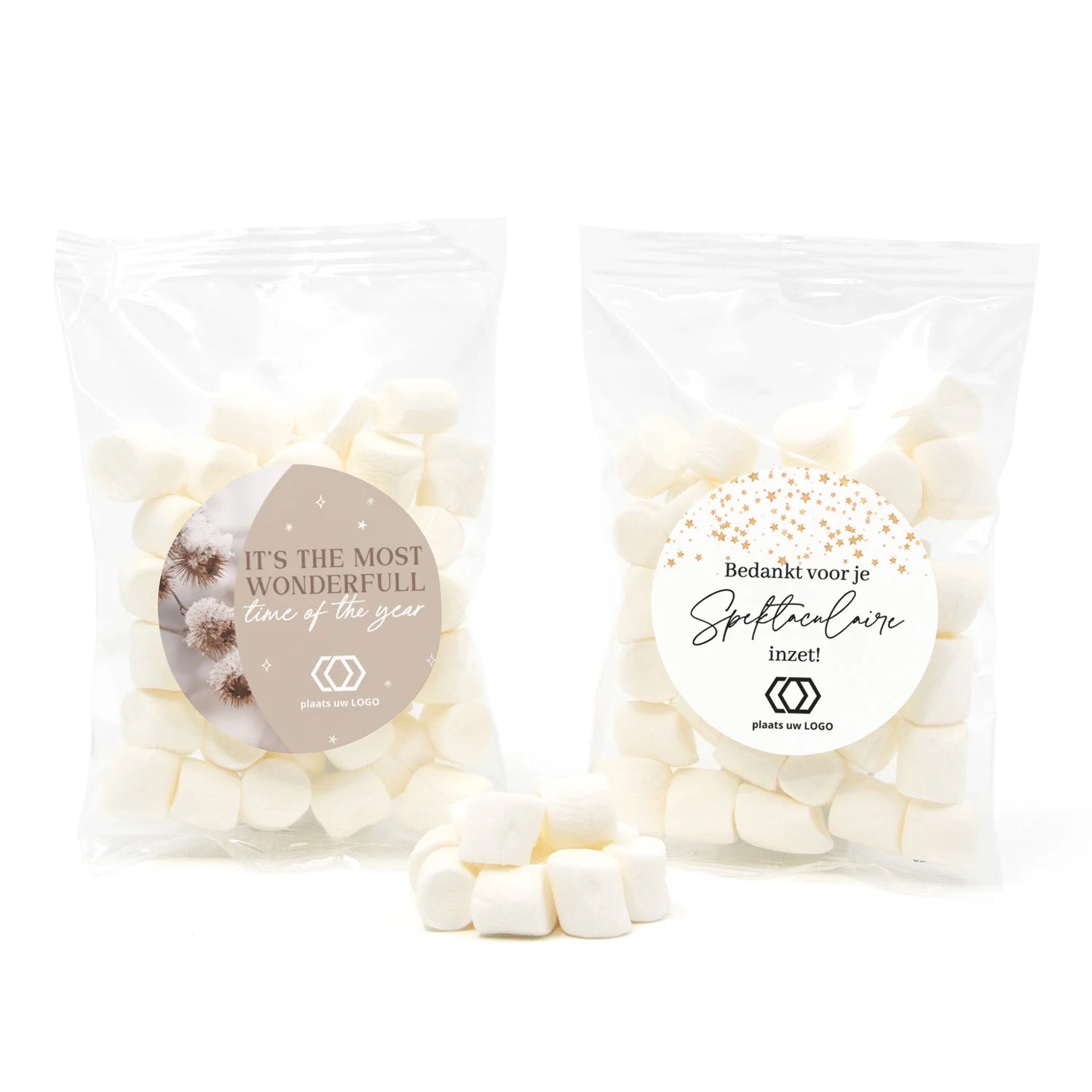 Zakje mini marshmallows met eigen etiket - Kerst