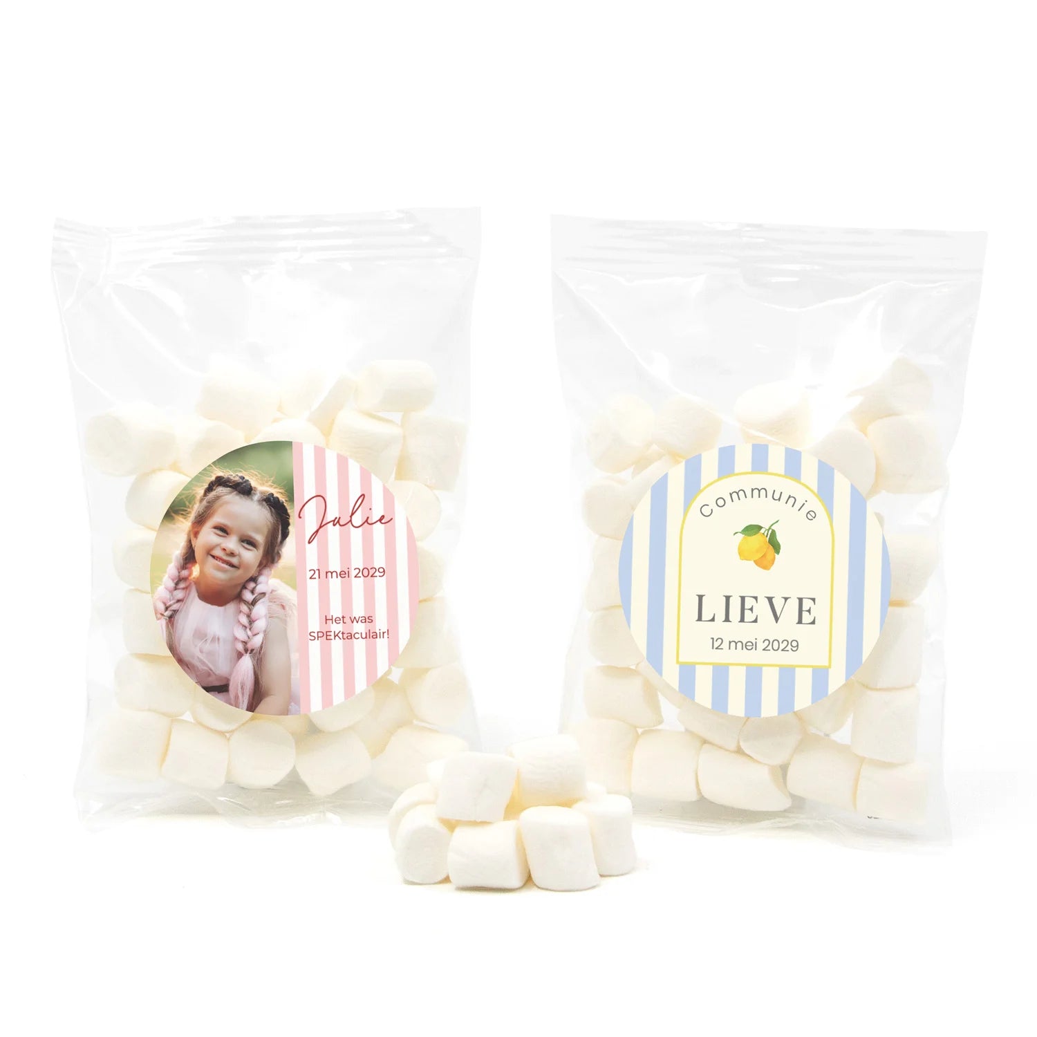 Zakje mini spekjes met eigen etiket - Communie meisjes