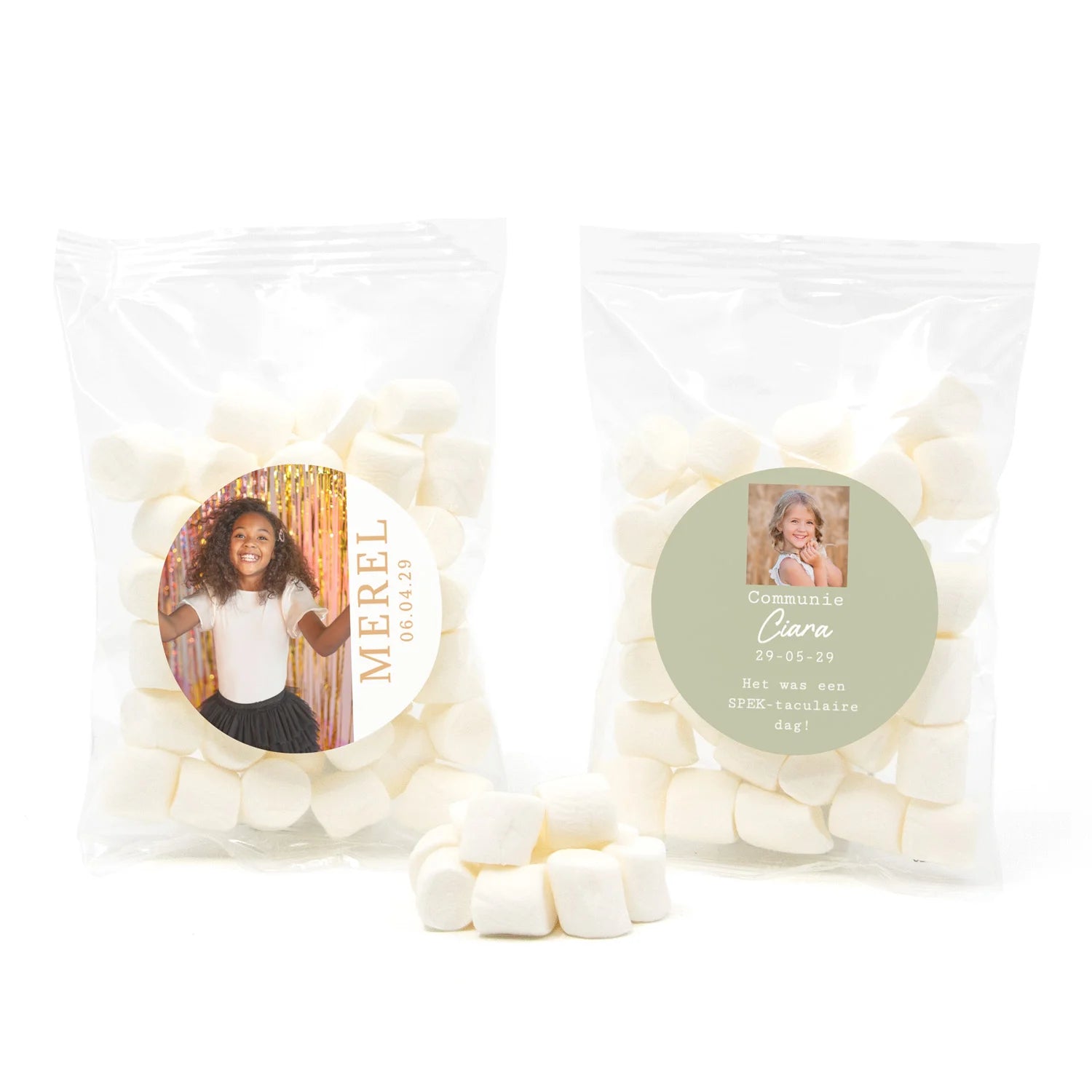 Zakje mini spekjes met eigen etiket - Communie meisjes