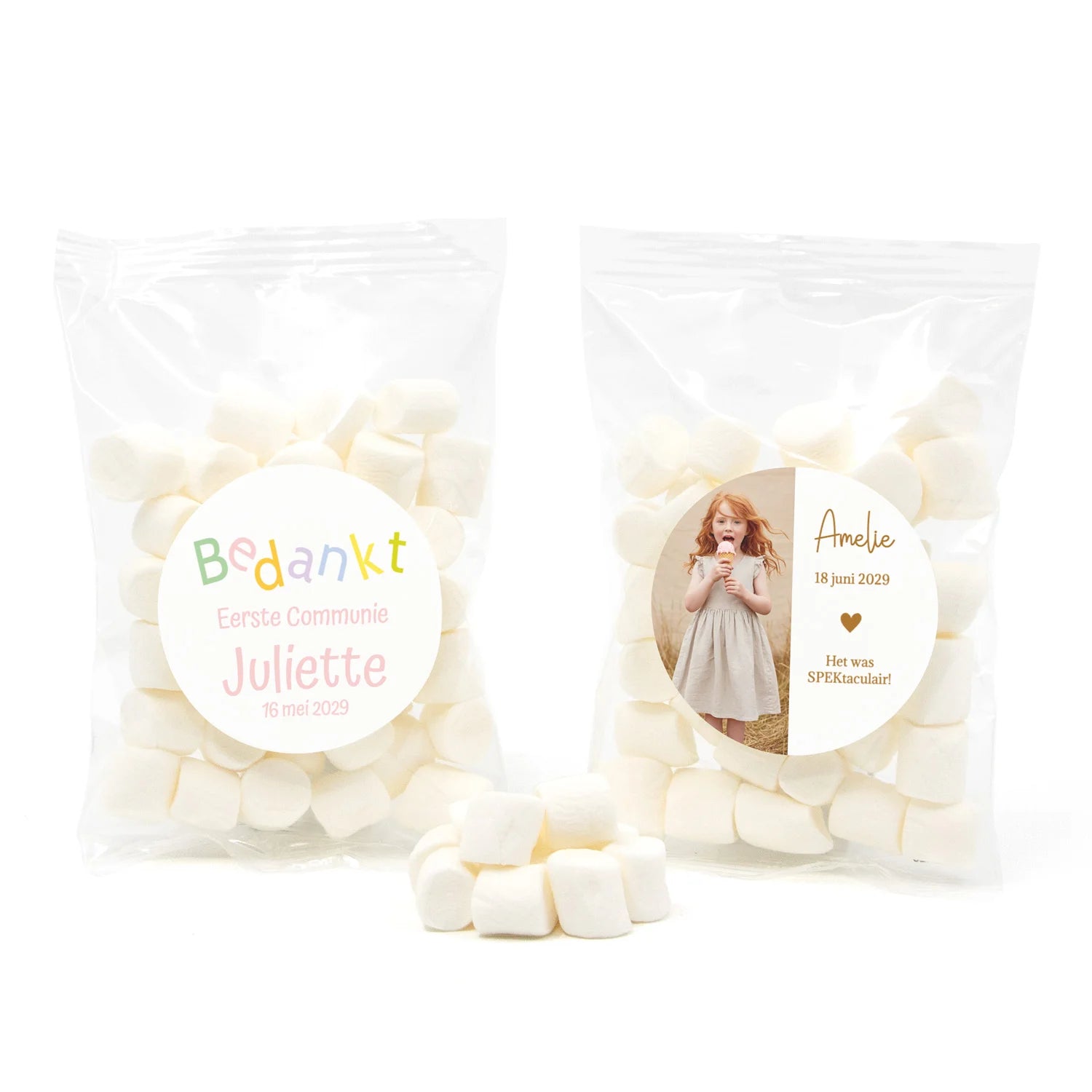 Zakje mini spekjes met eigen etiket - Communie meisjes