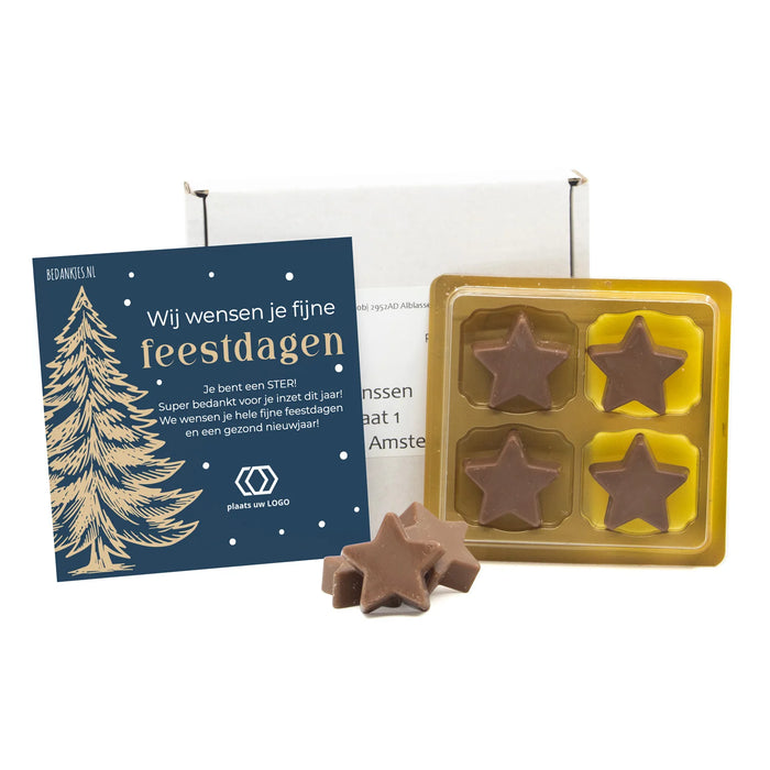 Doosje met chocolade kerststerren in blister 4 - Kerst