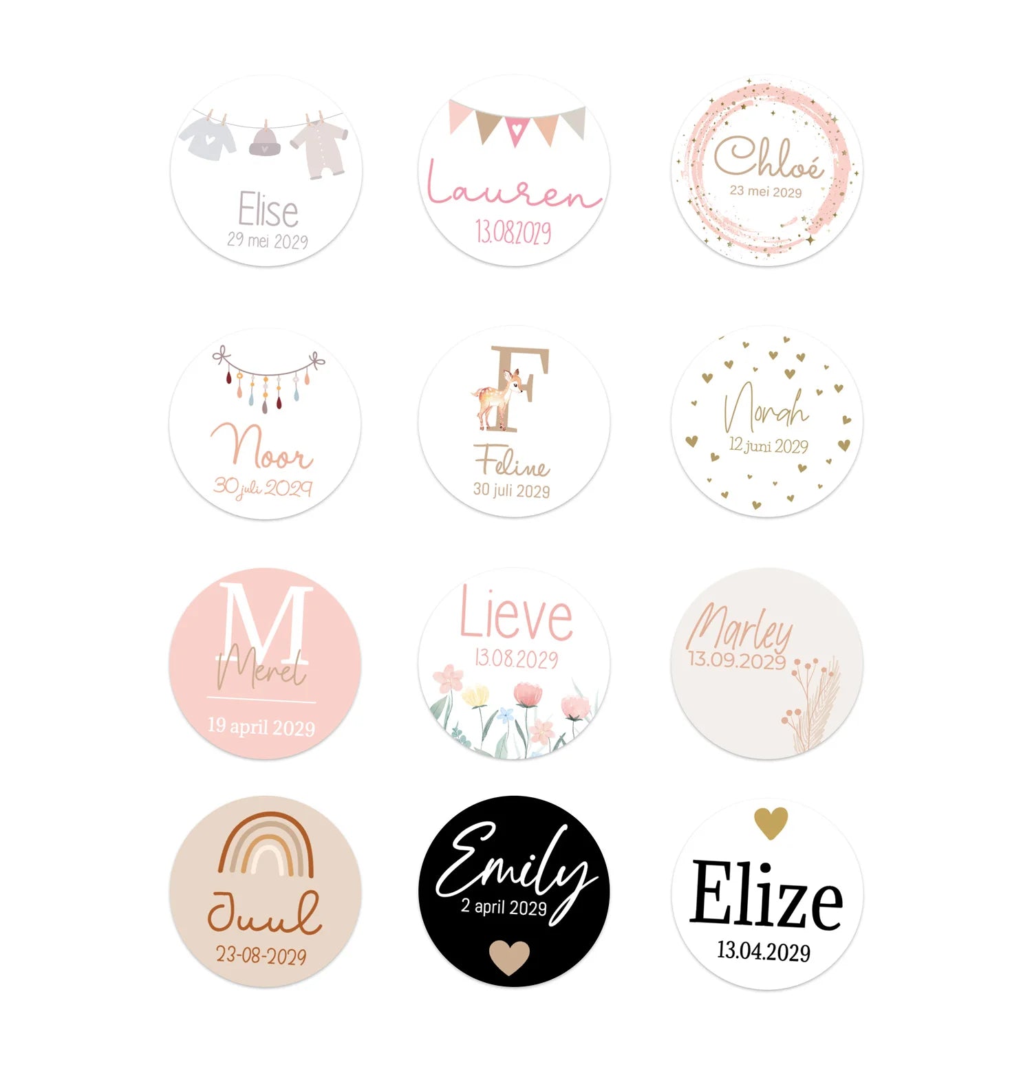 Stickers 30 stuks (3,5cm) - Geboorte meisjes