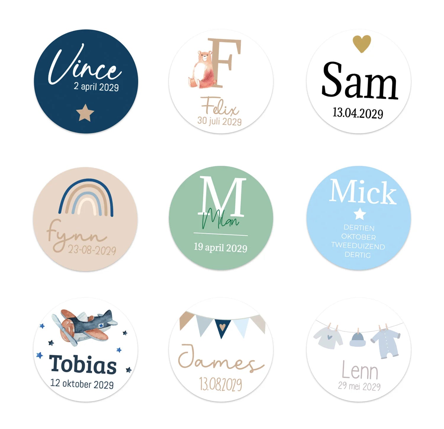 Stickers 24 stuks (4cm) - Geboorte jongens