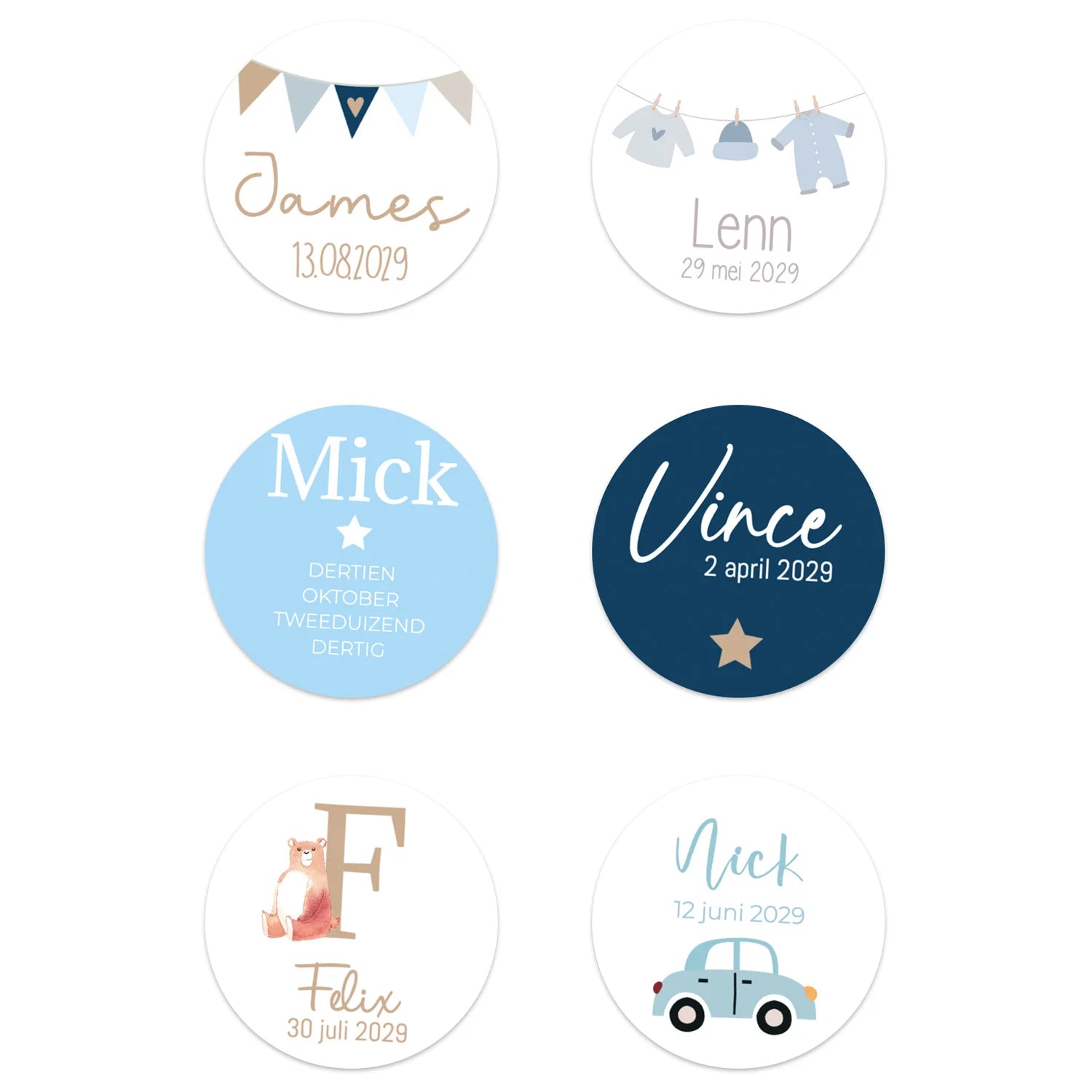 Stickers 18 stuks (5cm) - Geboorte jongens