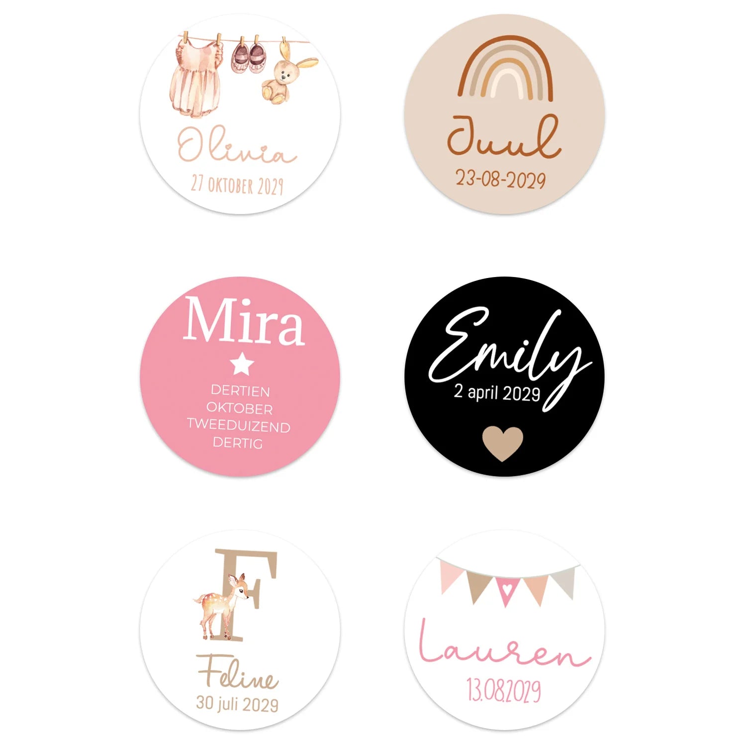 Stickers 18 stuks (5cm) - Geboorte meisjes