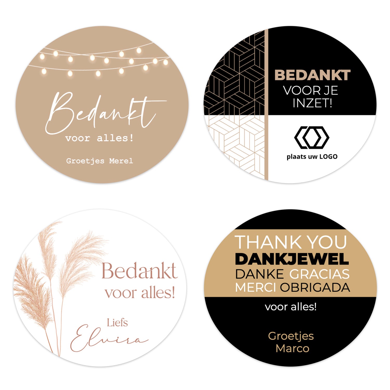 Persoonlijke stickers 6 stuks (64x57mm) - Bedankt