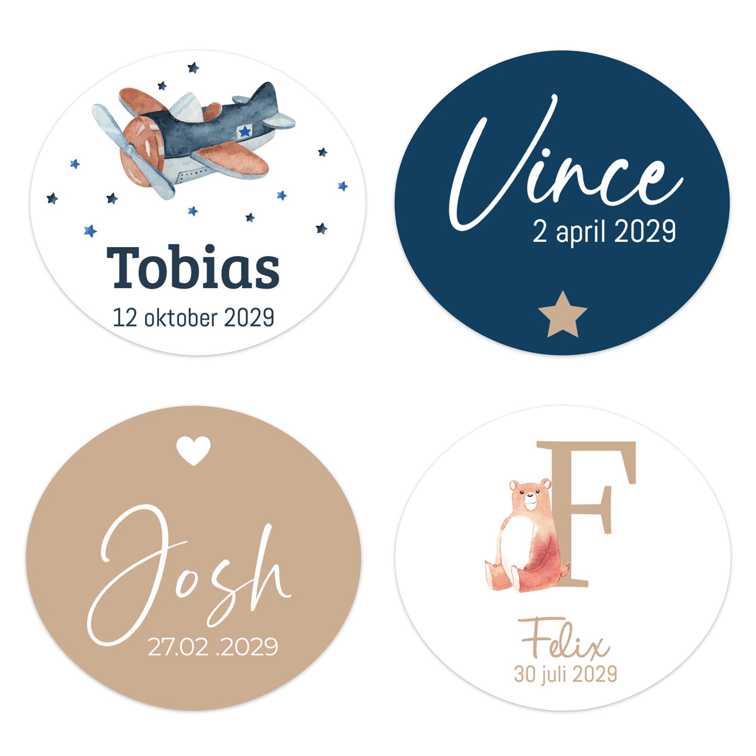 Stickers 6 stuks (64x57mm) - Geboorte jongens