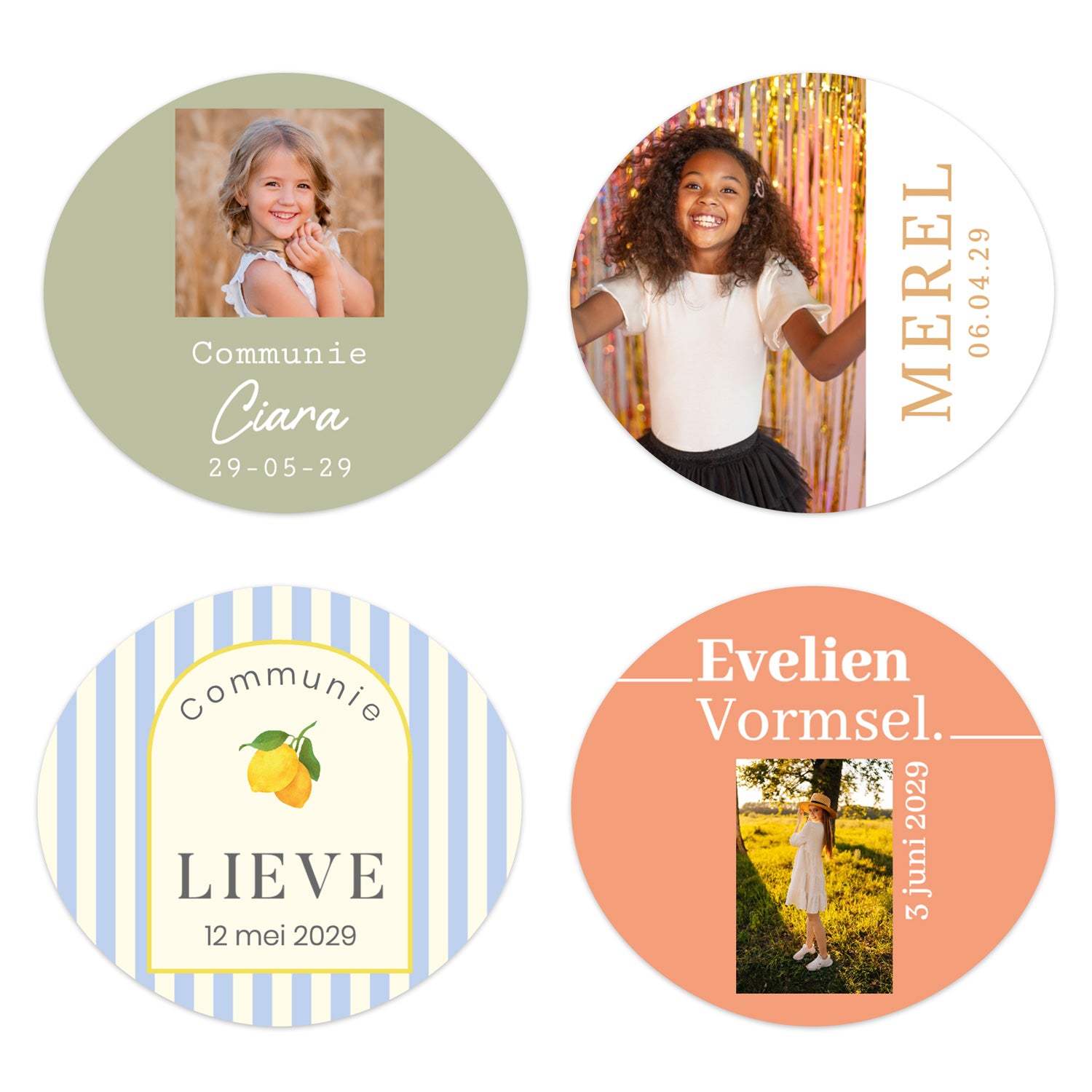 Stickers 6 stuks (6,4 x 5,7 cm) - Communie meisjes