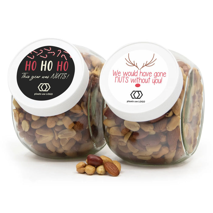 Glazen snoeppot 0,9L met verse notenmix - Kerst