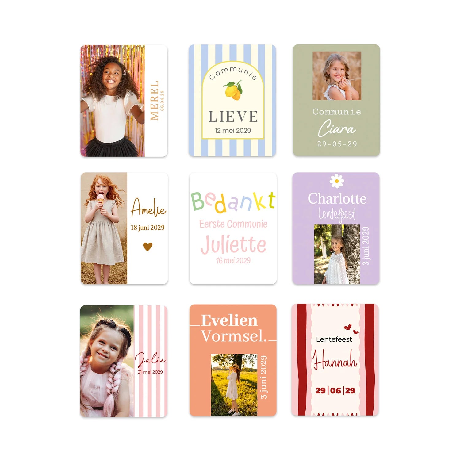 Persoonlijke stickers 30 stuks (3,5 x 4,5 cm) - Communie meisje