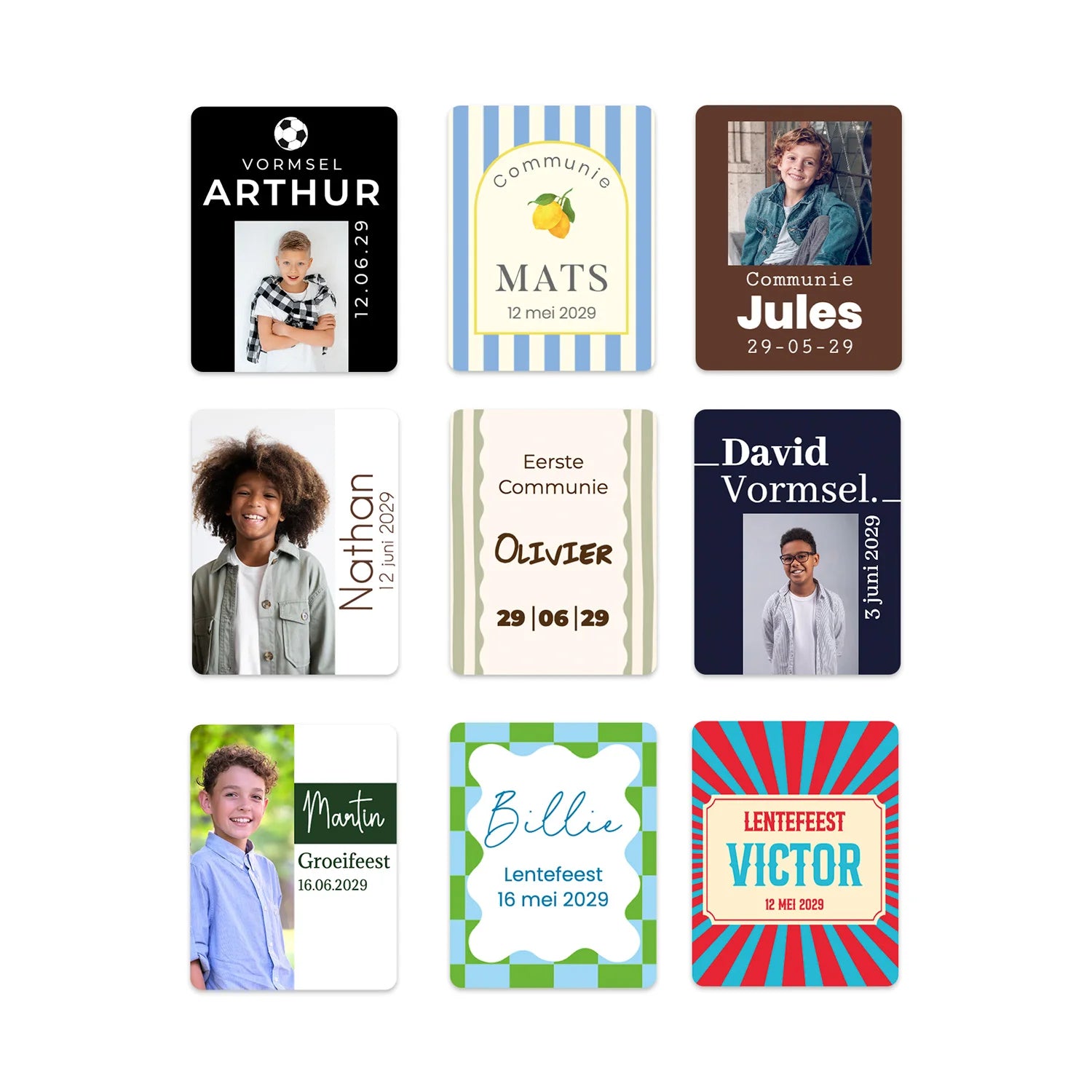 Persoonlijke stickers 30 stuks (3,5 x 4,5 cm) - Communie jongen