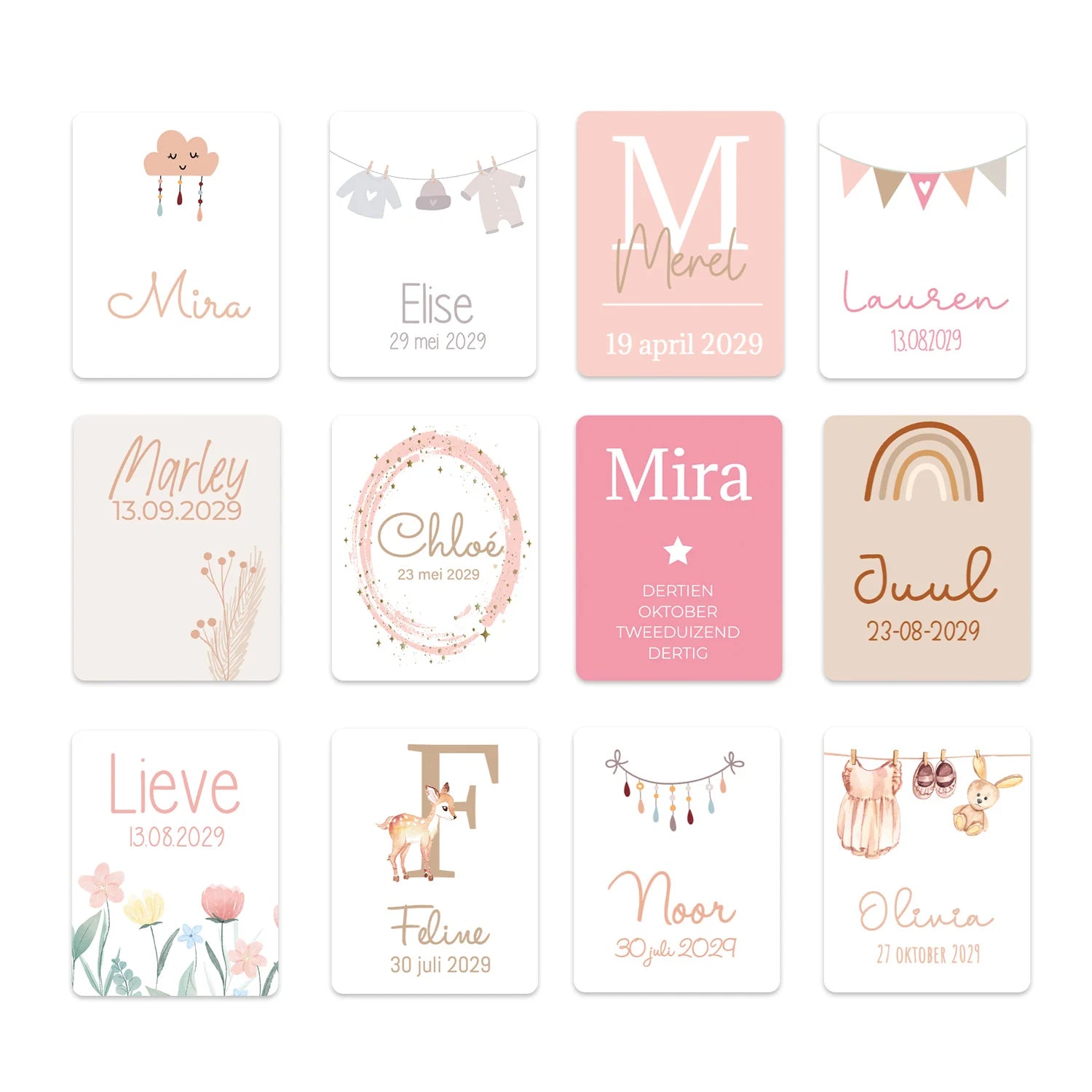 Persoonlijke stickers 30 stuks (3,5 x 4,5 cm) - Geboorte meisje