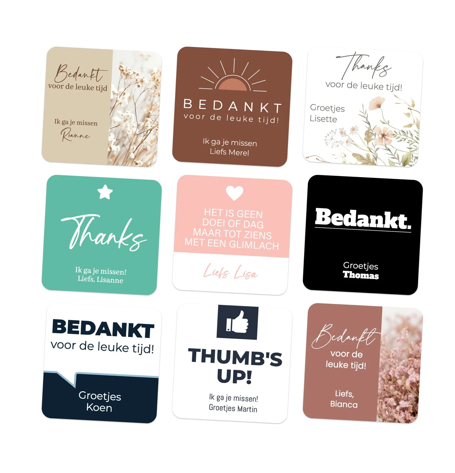 Persoonlijke vierkante stickers 15 stuks (5 x 5cm) - Collega