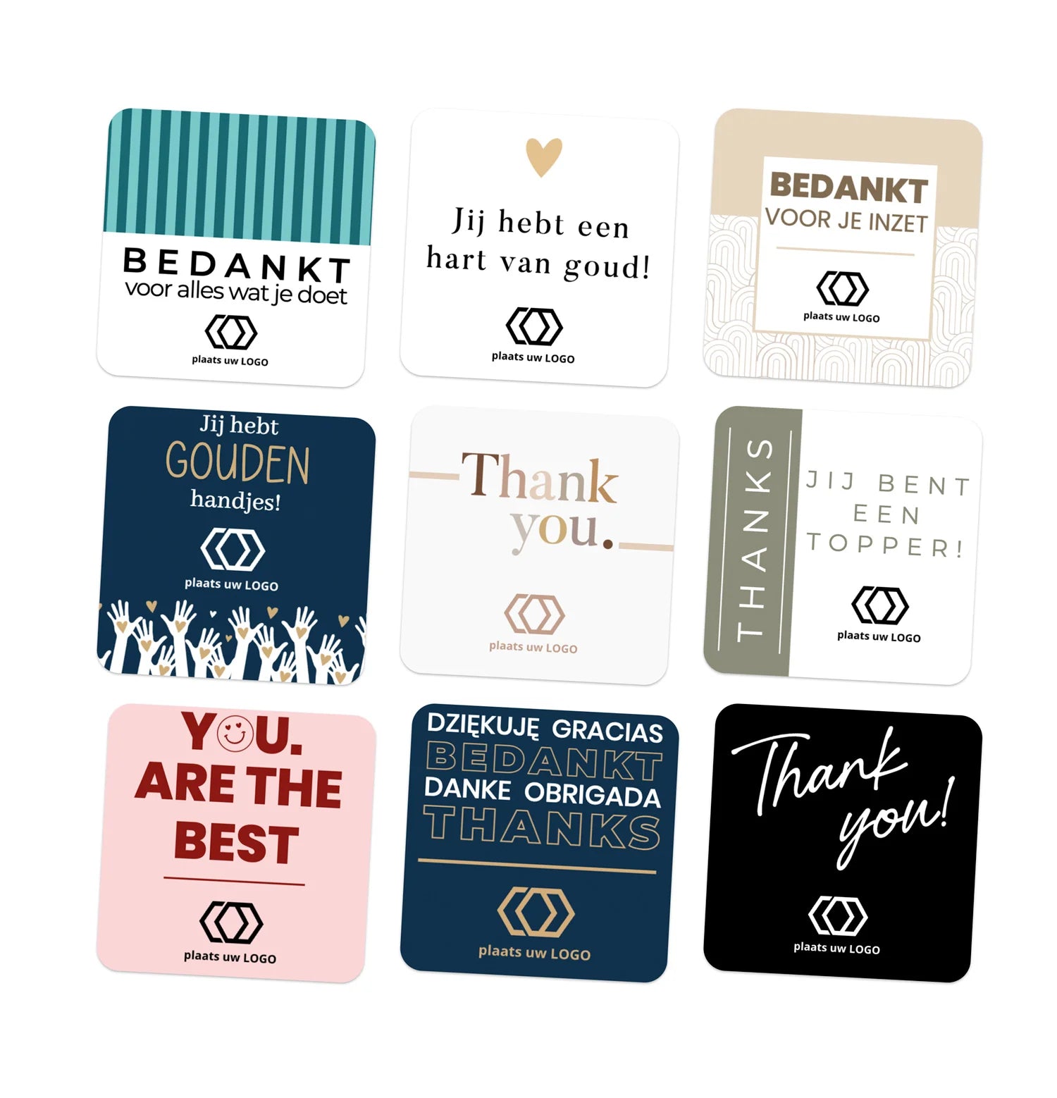 Persoonlijke vierkante stickers 15 stuks (5 x 5cm) - Zakelijk