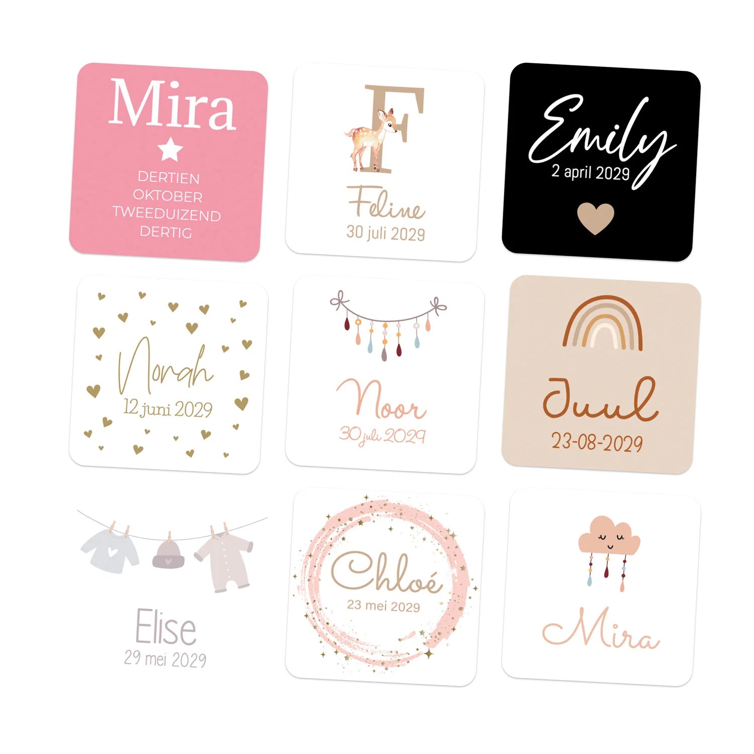 Stickers 15 stuks (5 x 5cm) - Geboorte meisjes