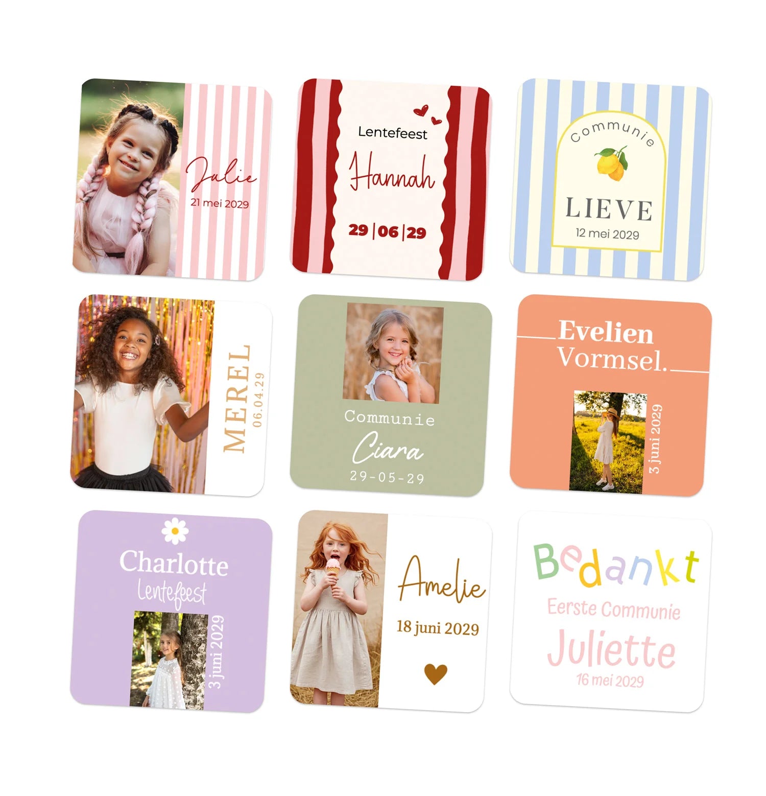 Sticker 15 stuks (5 x 5cm) - Communie meisjes