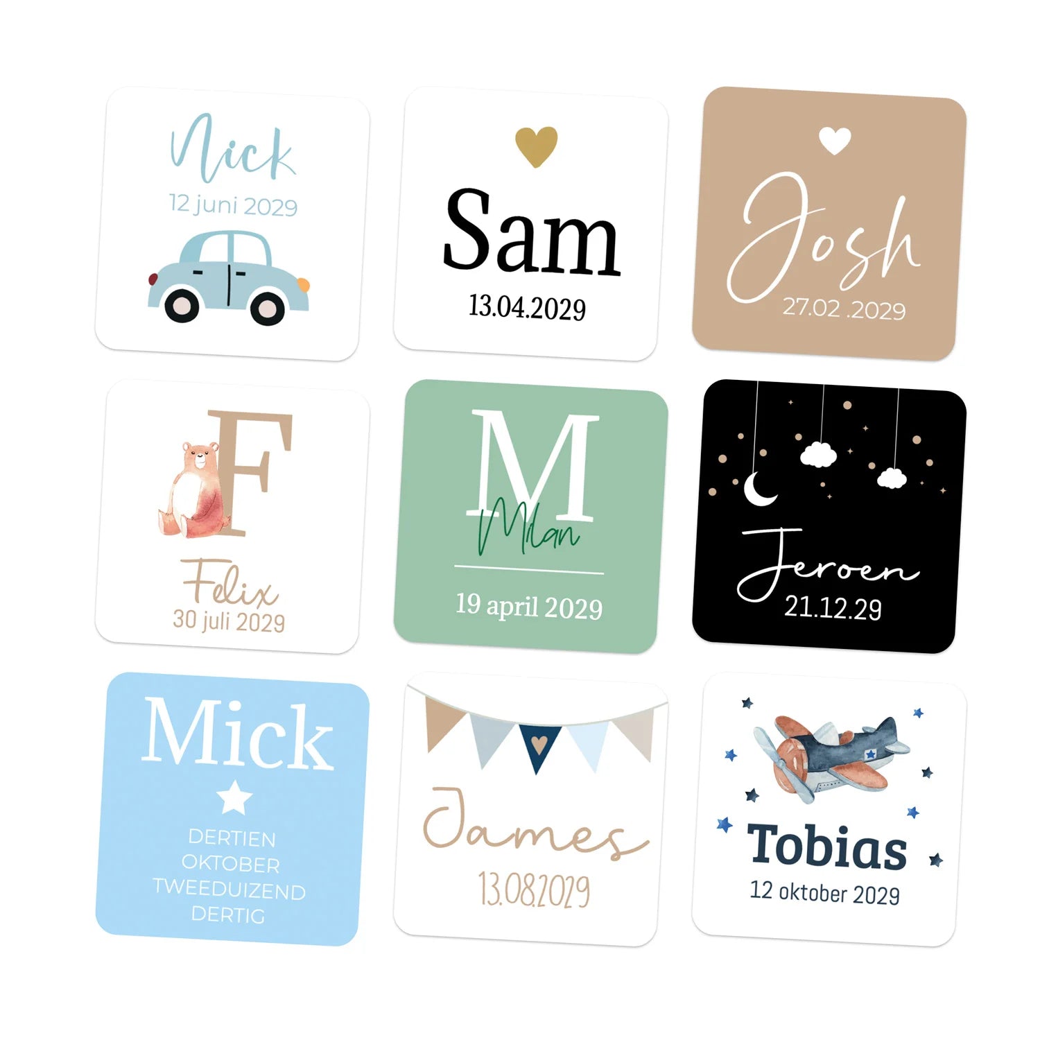 Stickers 15 stuks (5 x 5cm) - Geboorte jongens
