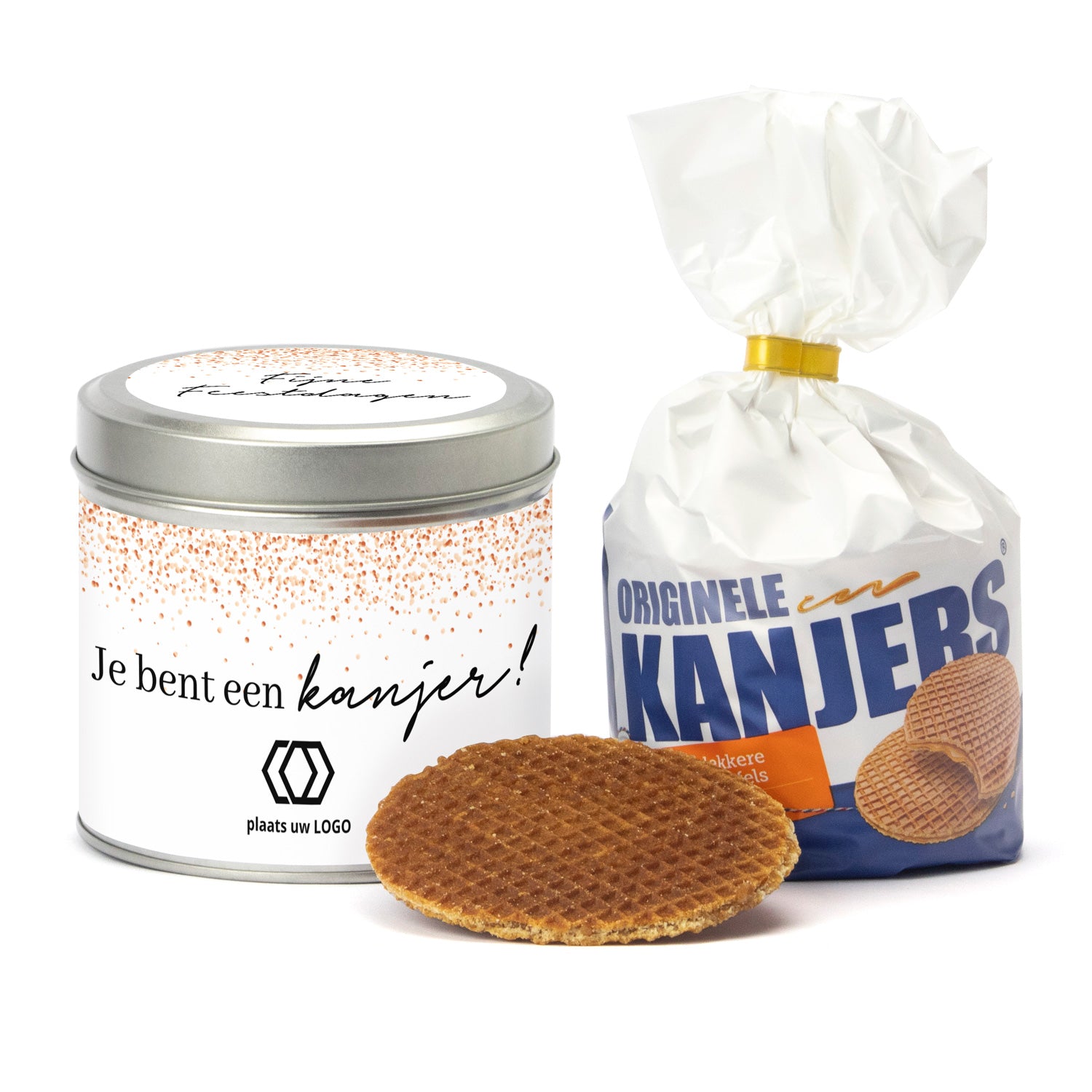 Blik Kanjers Stroopwafels met logo - Kerst - Bedankjes.nl