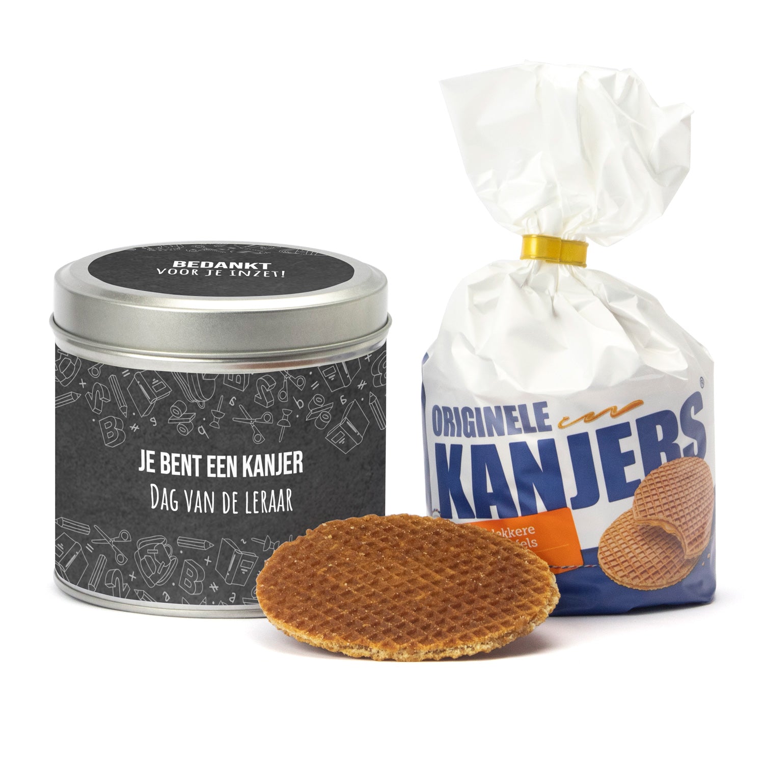 Blik Kanjers Stroopwafels met logo - Leraar - Bedankjes.nl