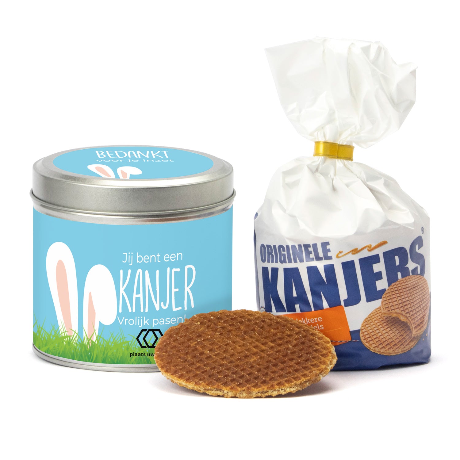 Blik Kanjers Stroopwafels met logo - Pasen - Bedankjes.nl