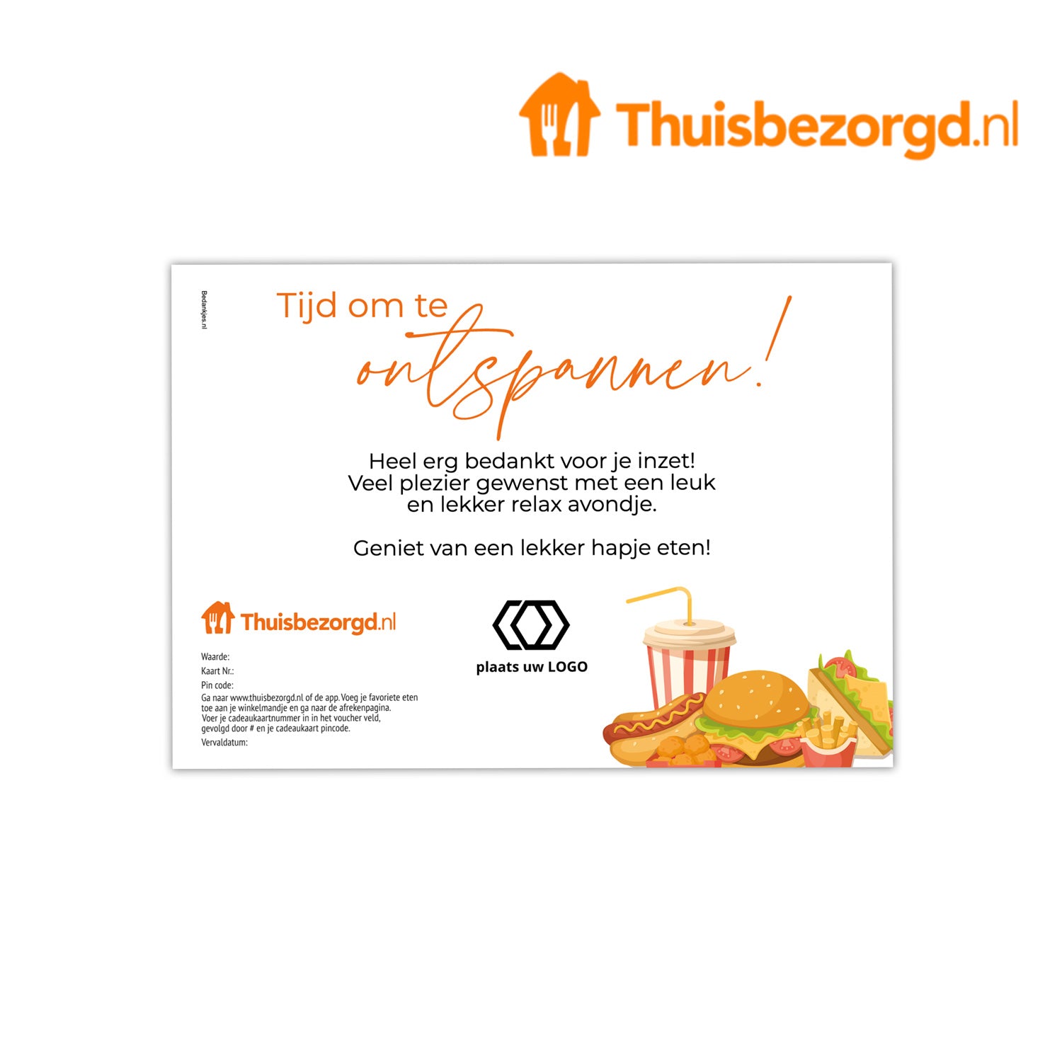 Thuisbezorgd cadeaukaart met eigen ontwerp