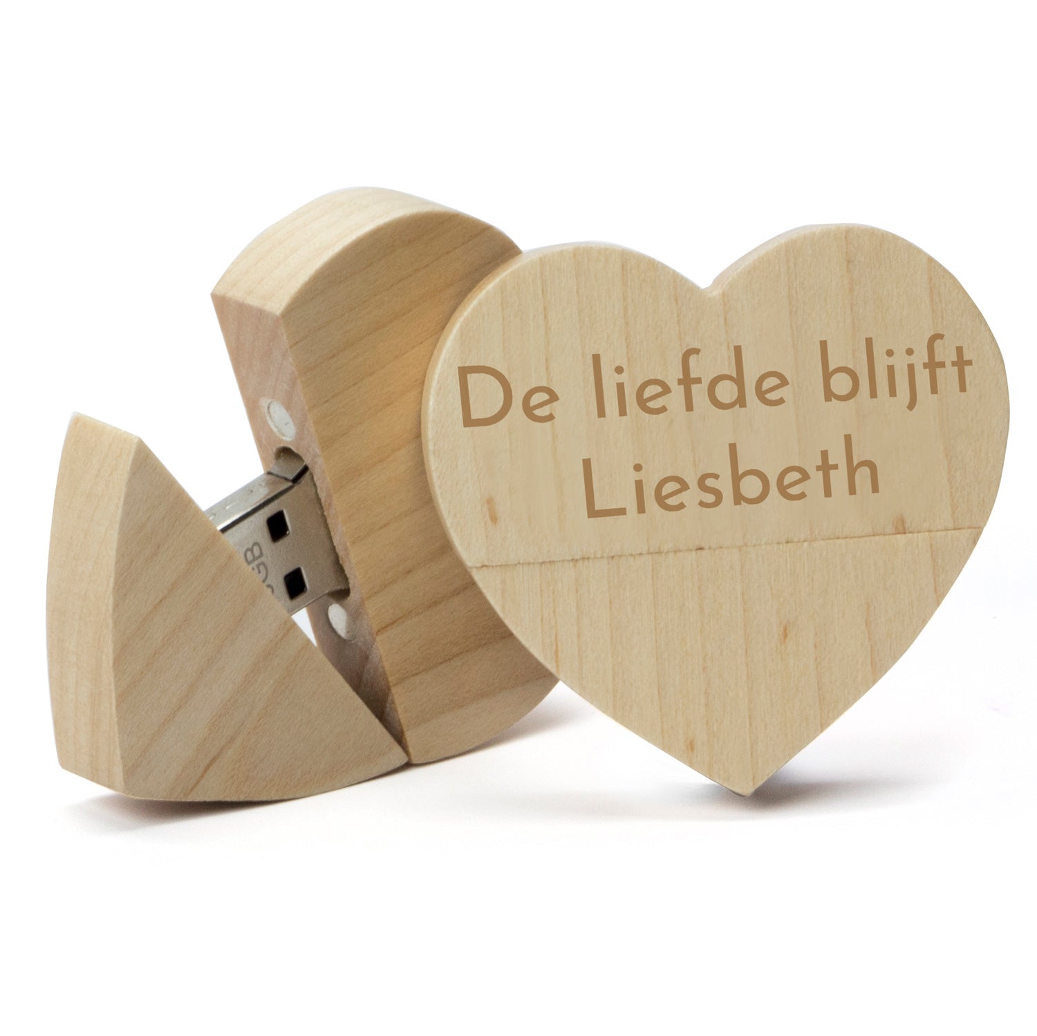 USB stick hartvorm met eigen tekst - Afscheid dierbare - Bedankjes.nl