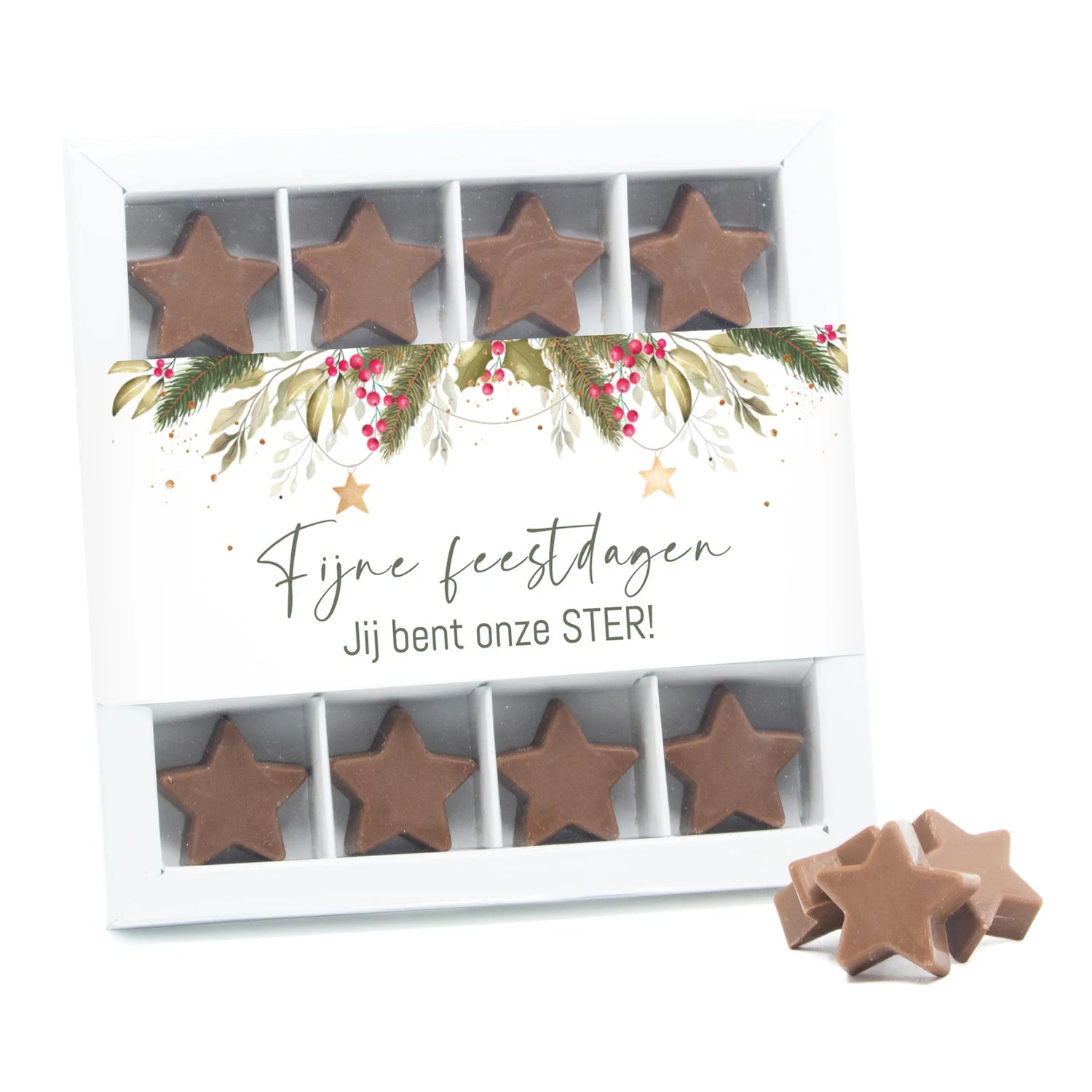 Geschenkdoos 16 chocolade sterren met logo - Kerst