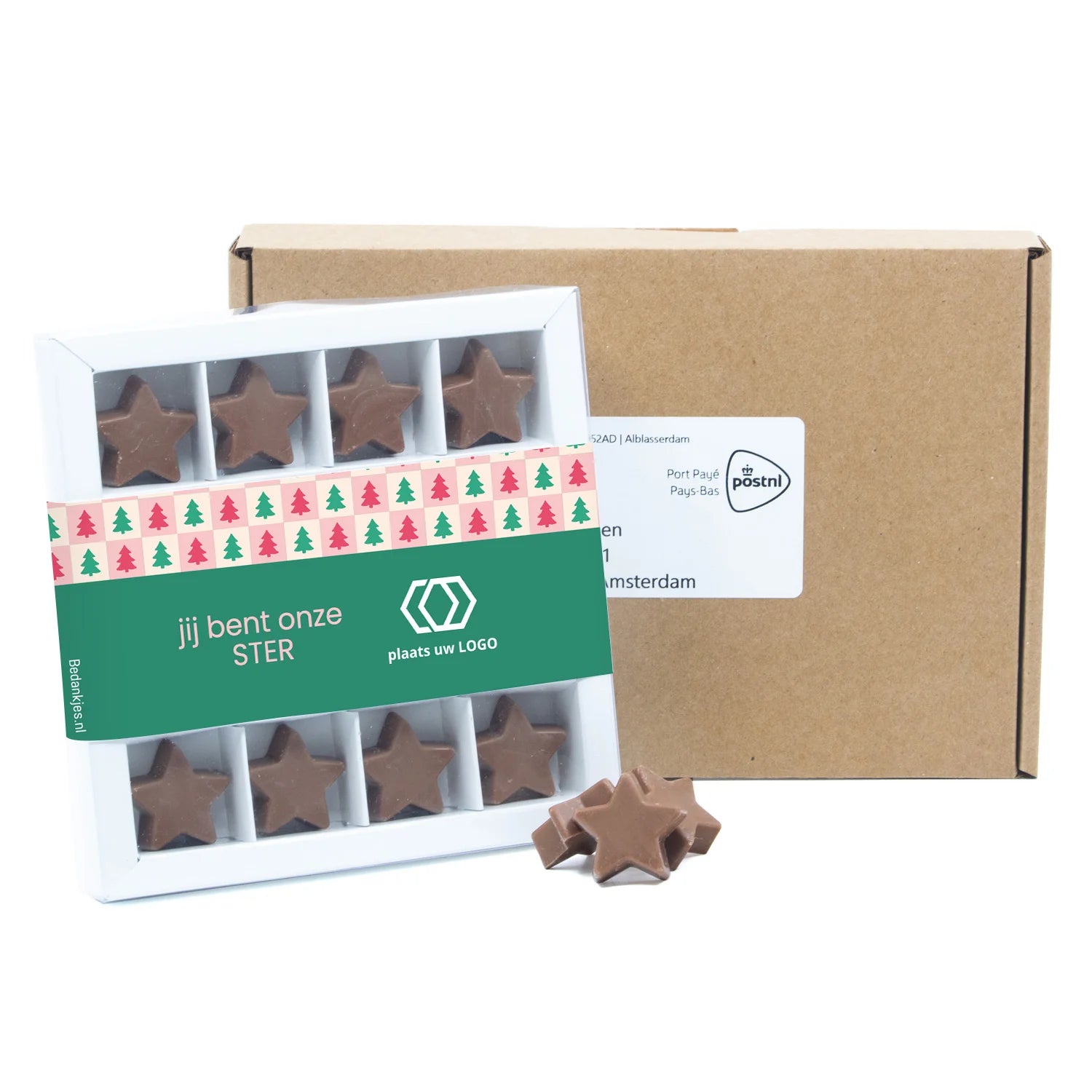Geschenkdoos 16 chocolade sterren in A5 doosje - Brievenbus - Bedankjes.nl