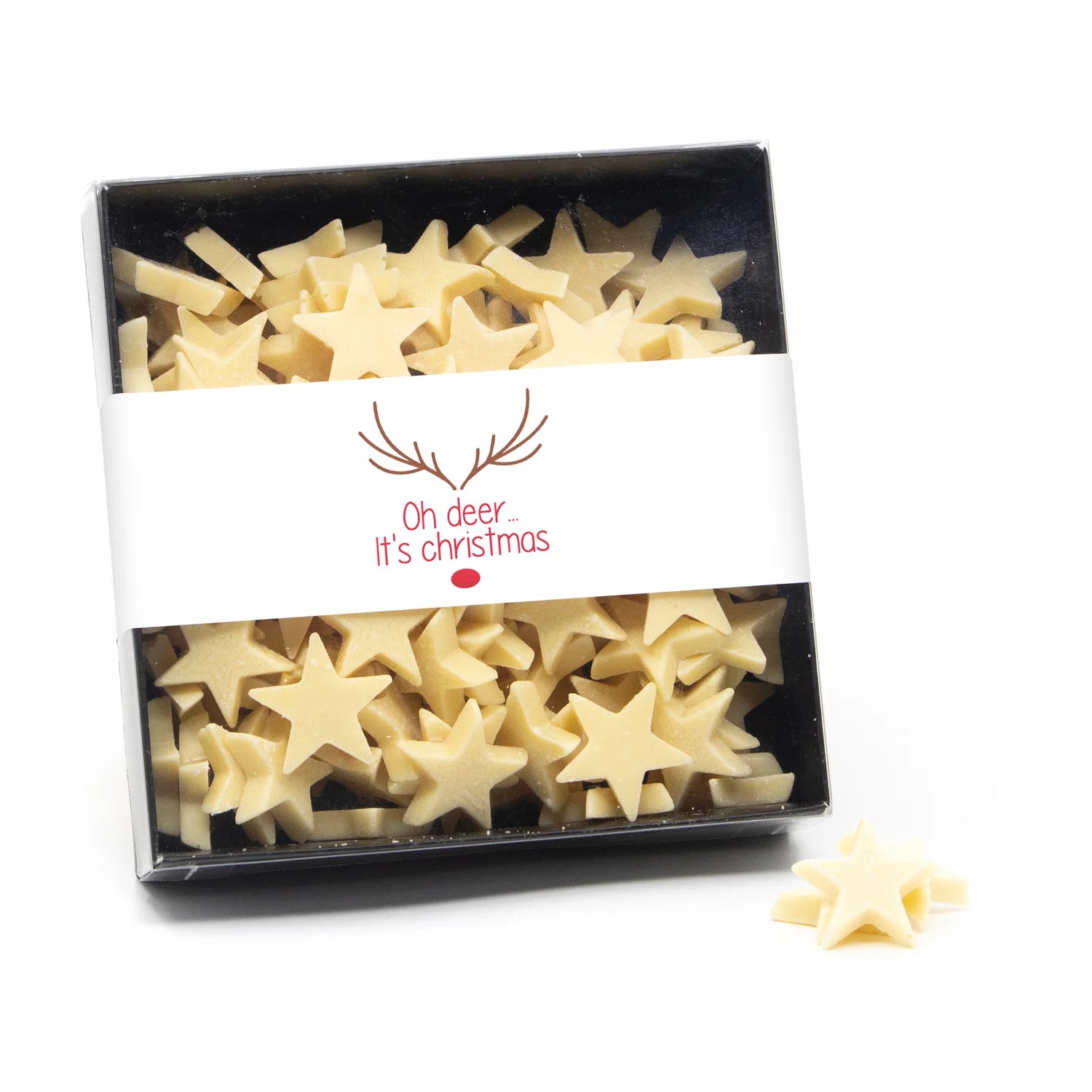 Vensterdoos zwart met chocolade sterren - Kerst