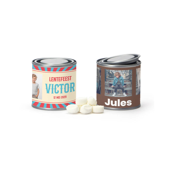 Verfblikje met snoepjes - Communie jongens