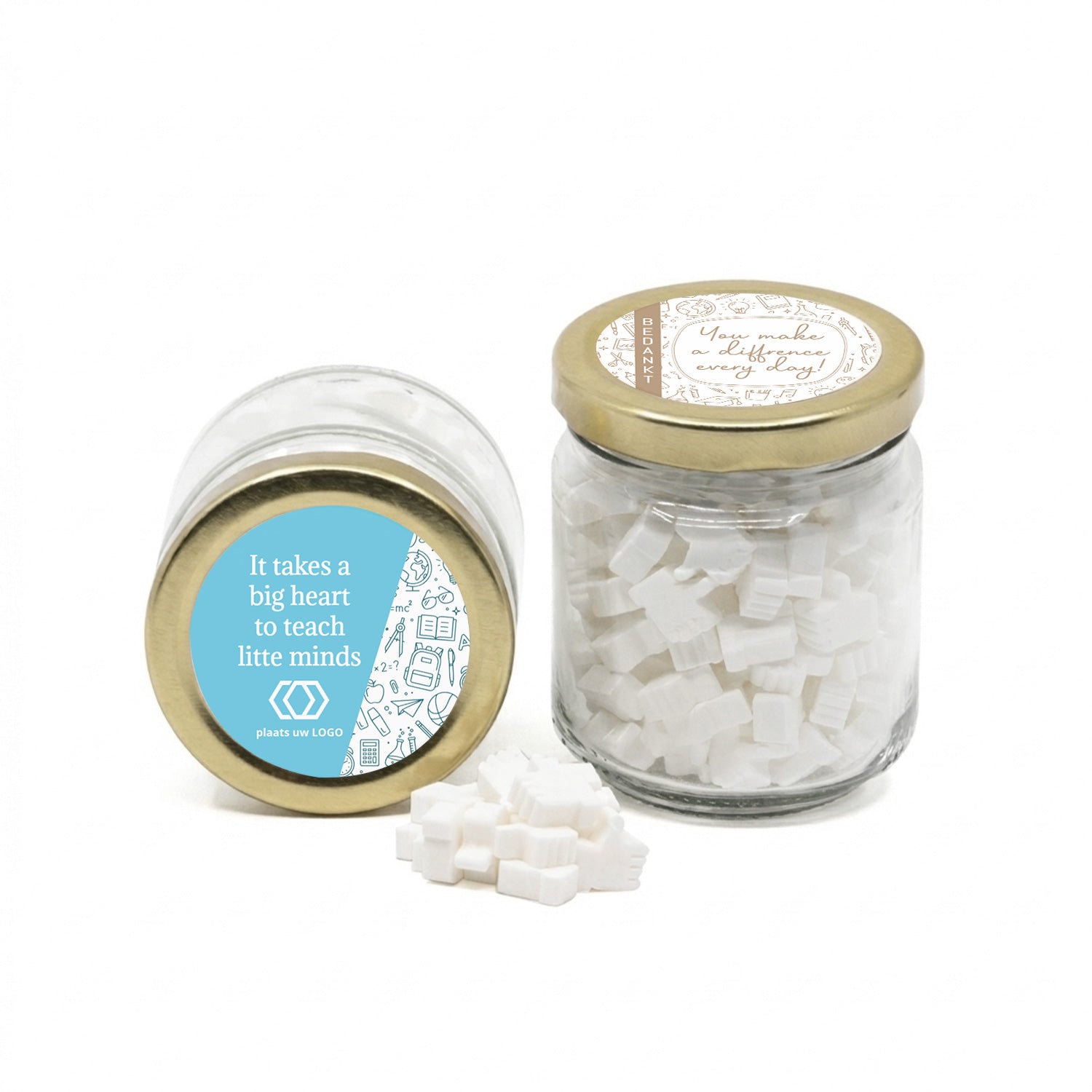 Glazen snoeppotje met eigen etiket - Leraar - Bedankjes.nl