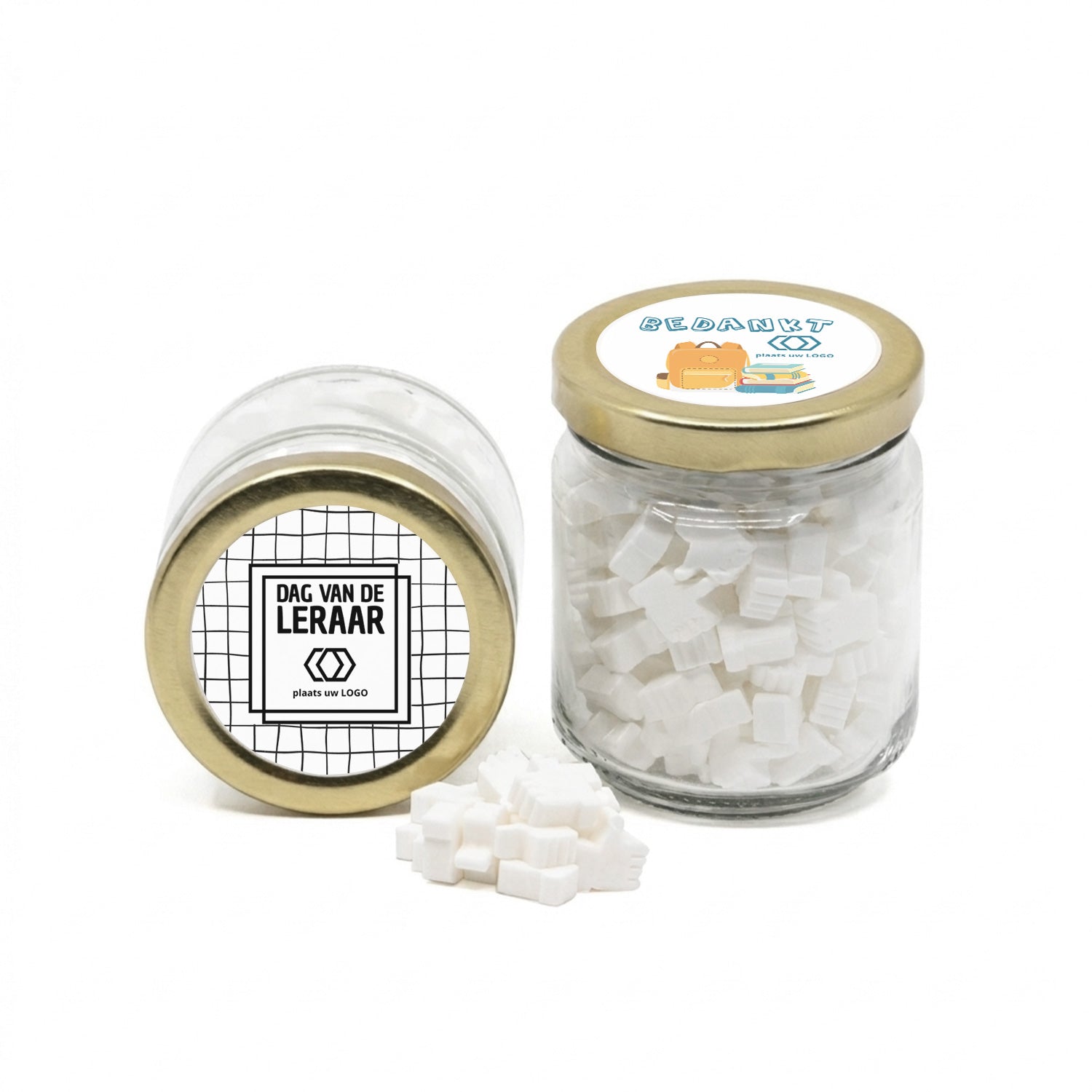 Glazen snoeppotje met eigen etiket - Leraar - Bedankjes.nl