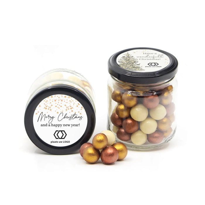 Glazen snoeppotje met kerst pearls - Kerst