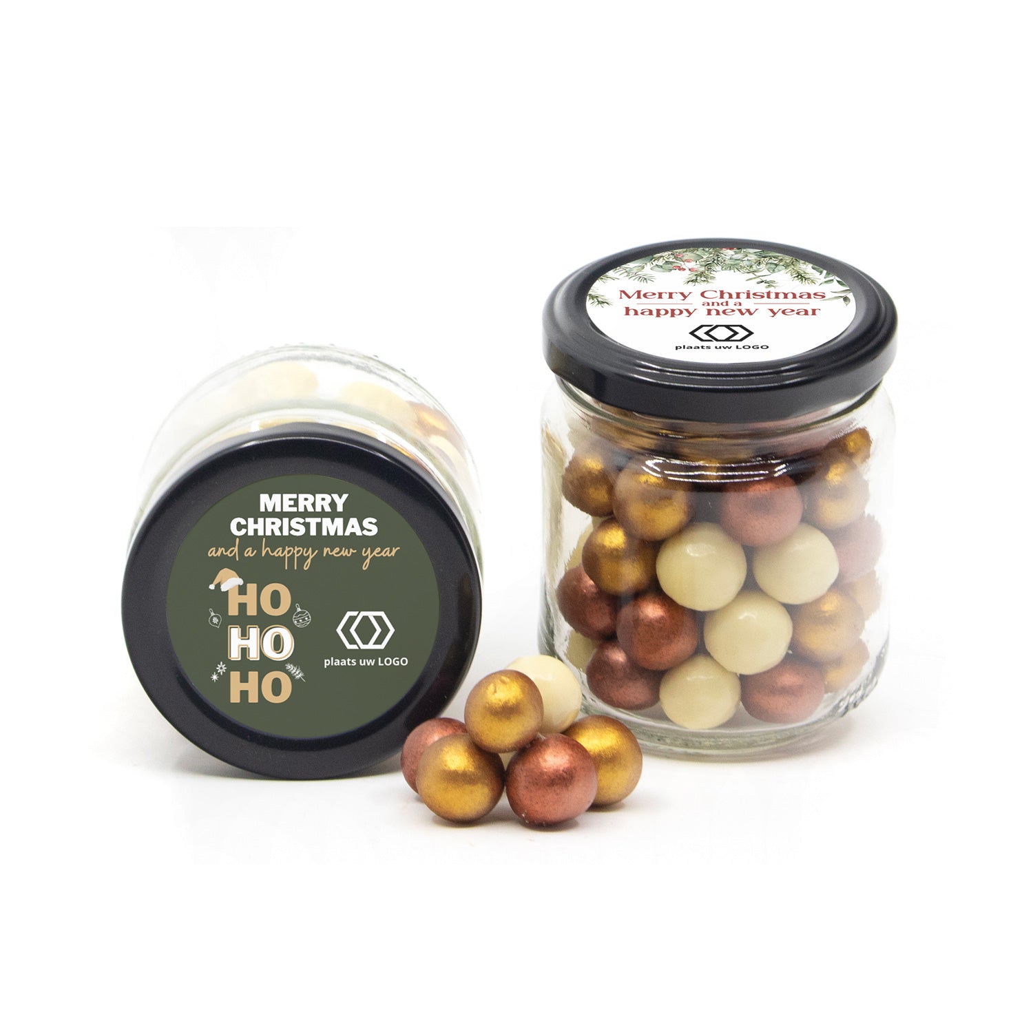 Glazen snoeppotje met kerst pearls - Kerst