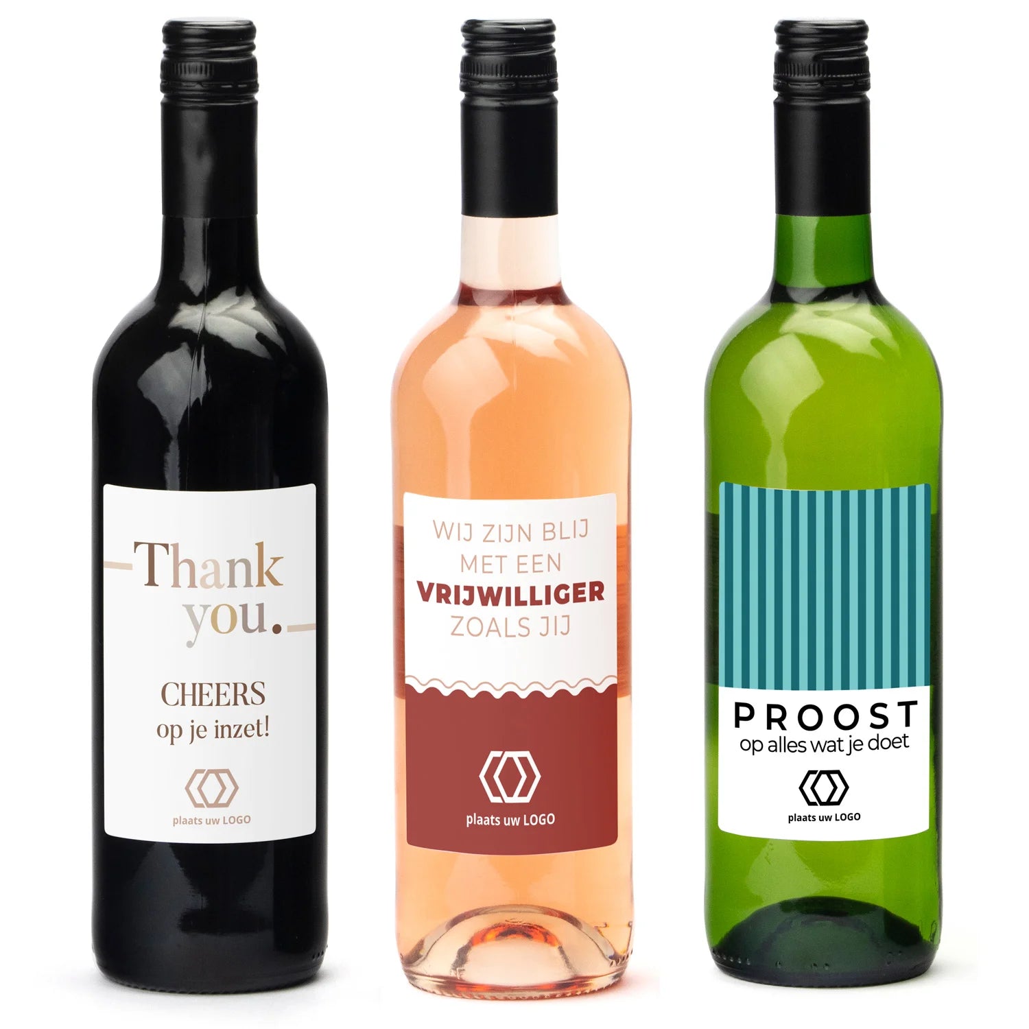 Fles wijn met eigen logo op etiket - Vrijwilliger - Bedankjes.nl