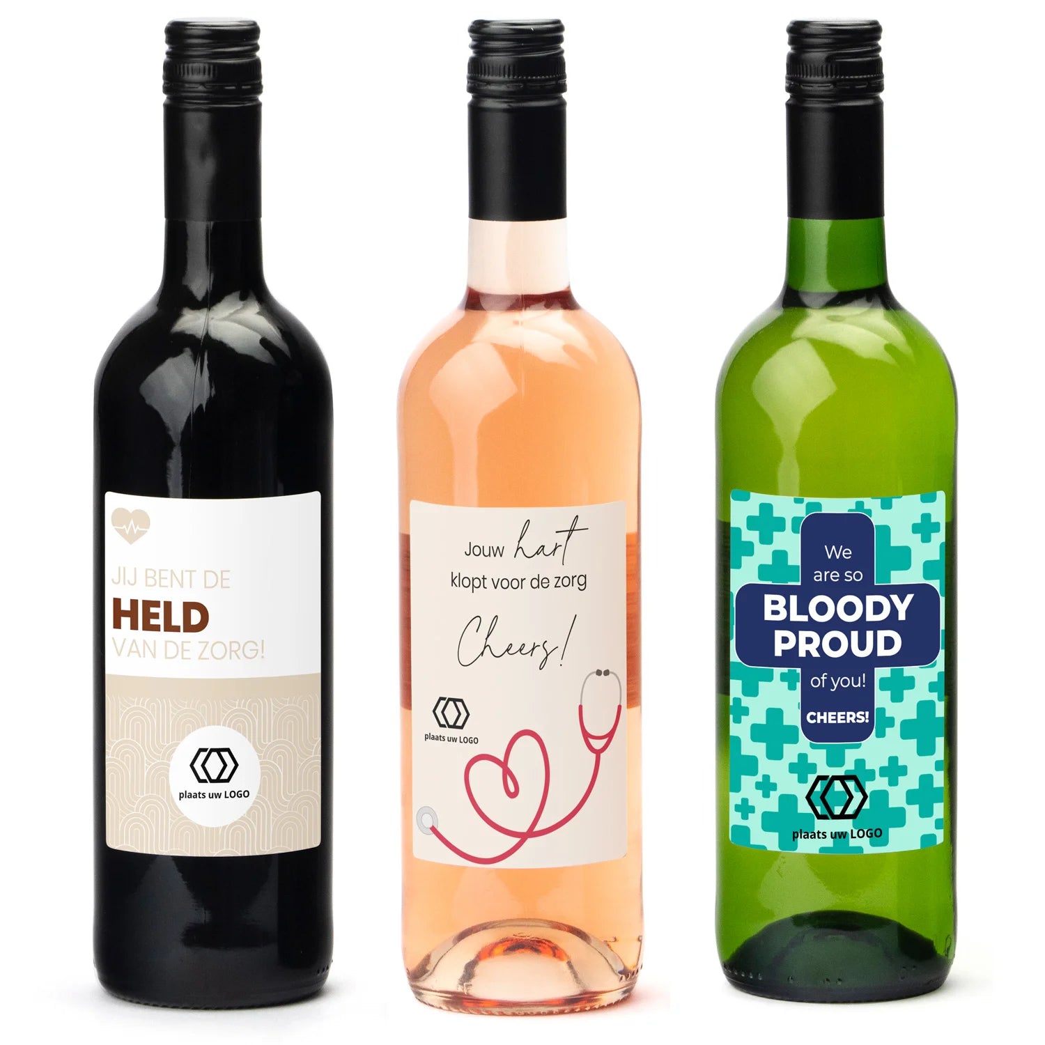 Fles wijn met eigen etiket - Verpleging - Bedankjes.nl