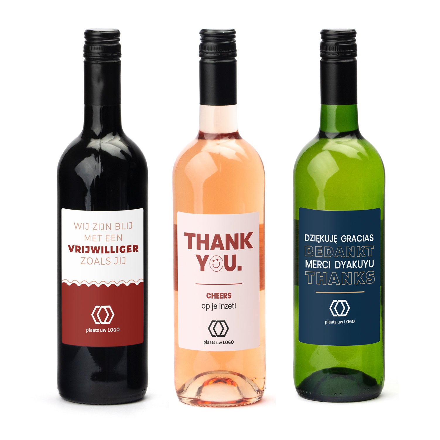 Fles wijn met eigen logo op etiket - Vrijwilliger