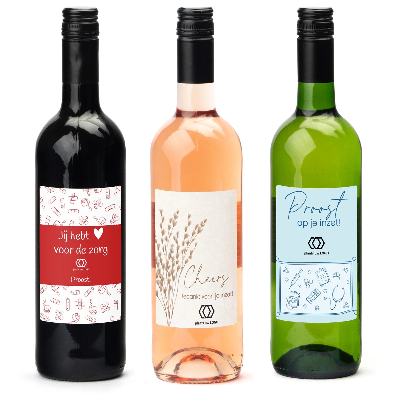 Fles wijn met eigen etiket - Verpleging - Bedankjes.nl