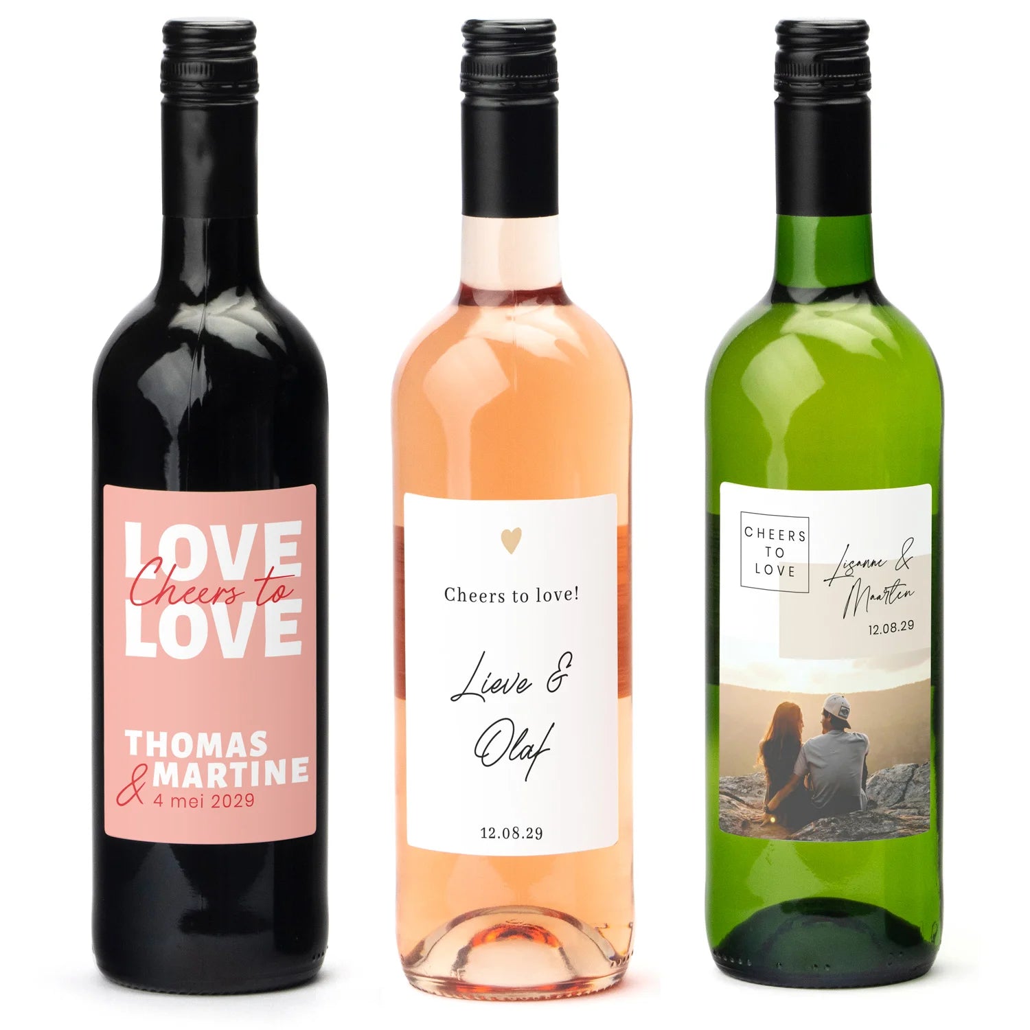 Fles wijn met persoonlijk etiket - Trouwen - Bedankjes.nl