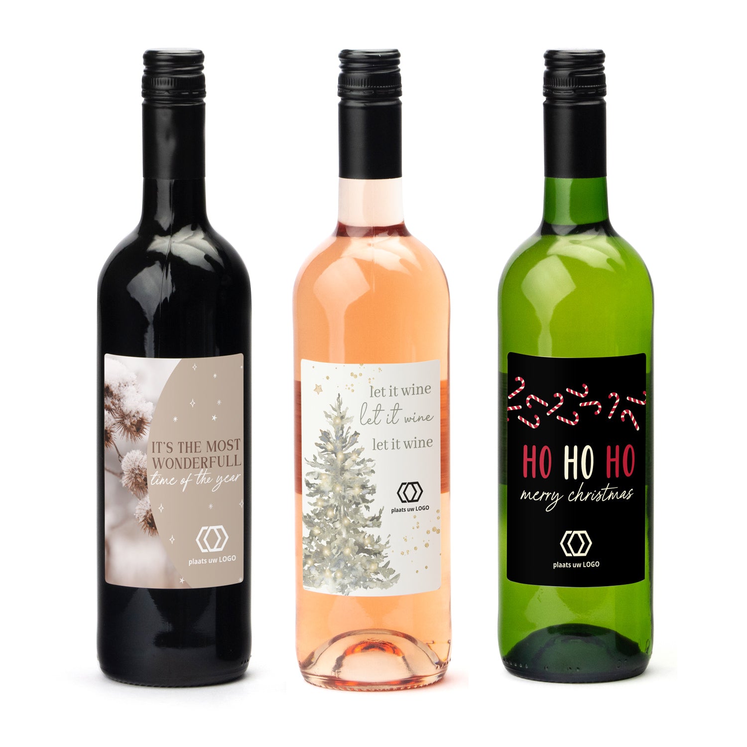 Fles wijn met eigen logo op etiket - Kerst