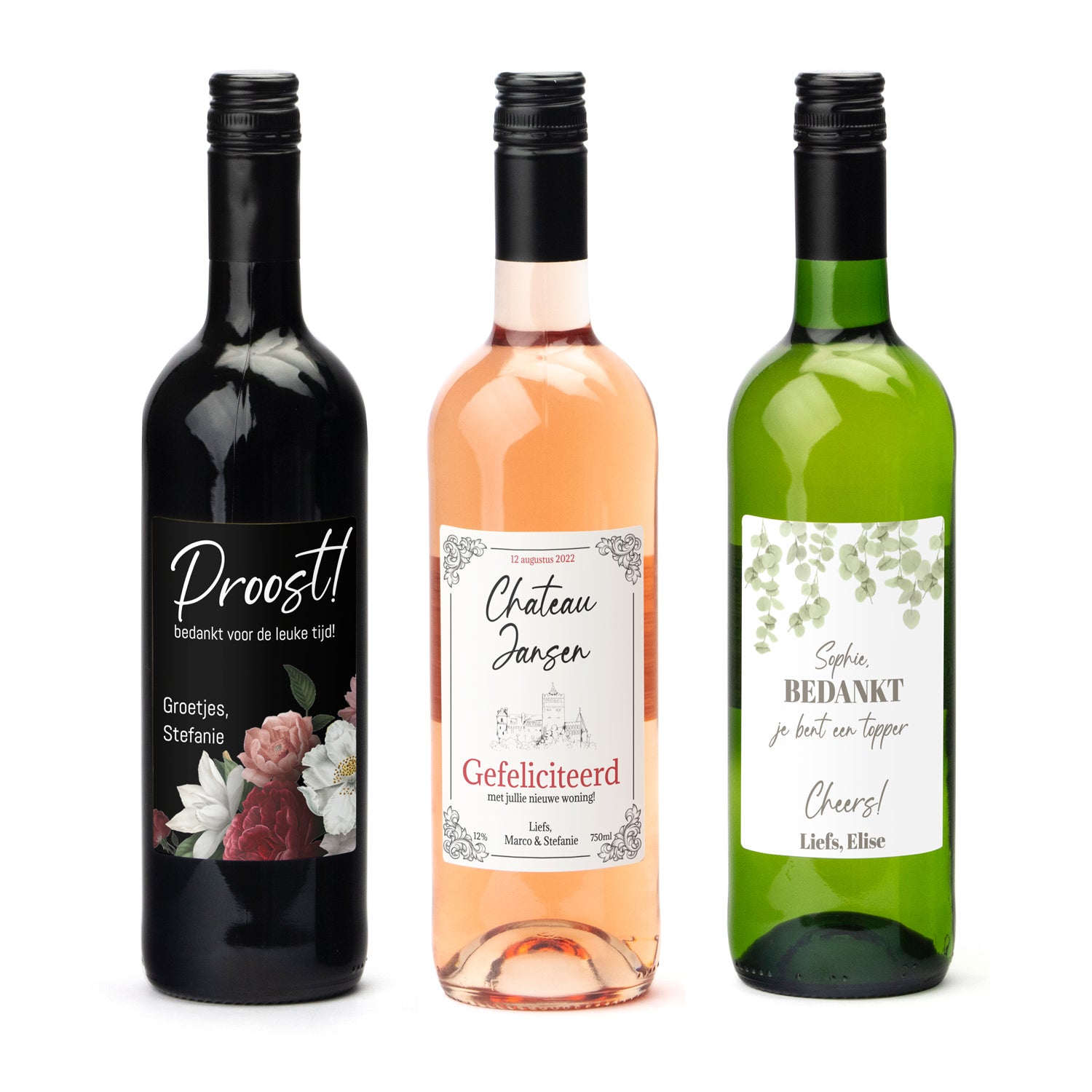 Fles wijn met persoonlijk etiket - Bedankje