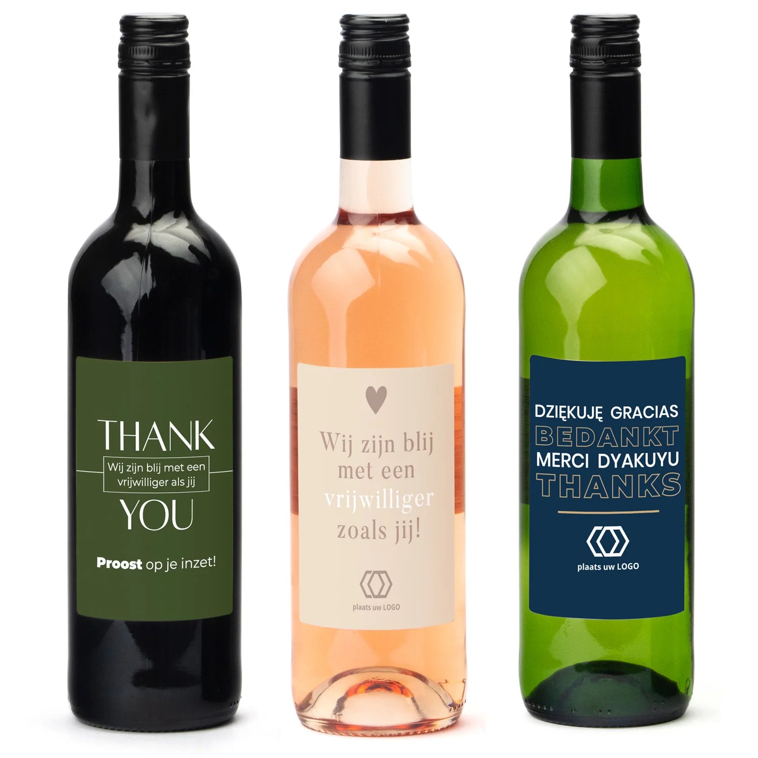 Fles wijn met eigen logo op etiket - Vrijwilliger - Bedankjes.nl